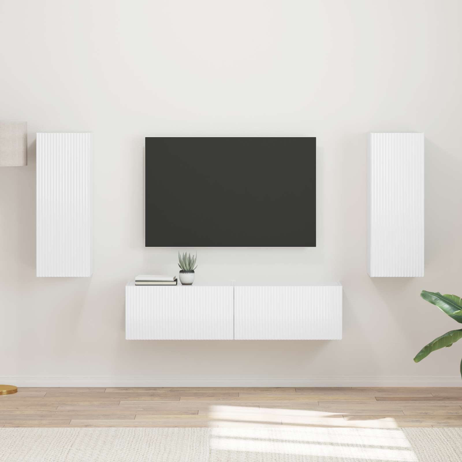 Set TV komoda Zidne 2 pcs Visoki sjaj bijela Konstruirano drvo
