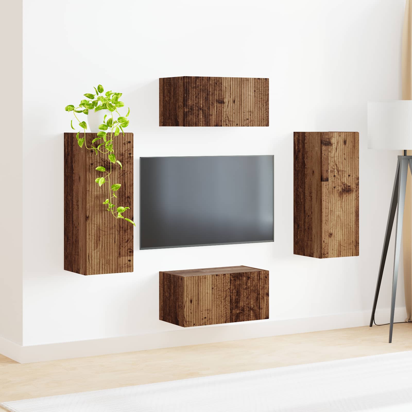 Set TV komoda Zidne 2 pcs Staro drvo Konstruirano drvo