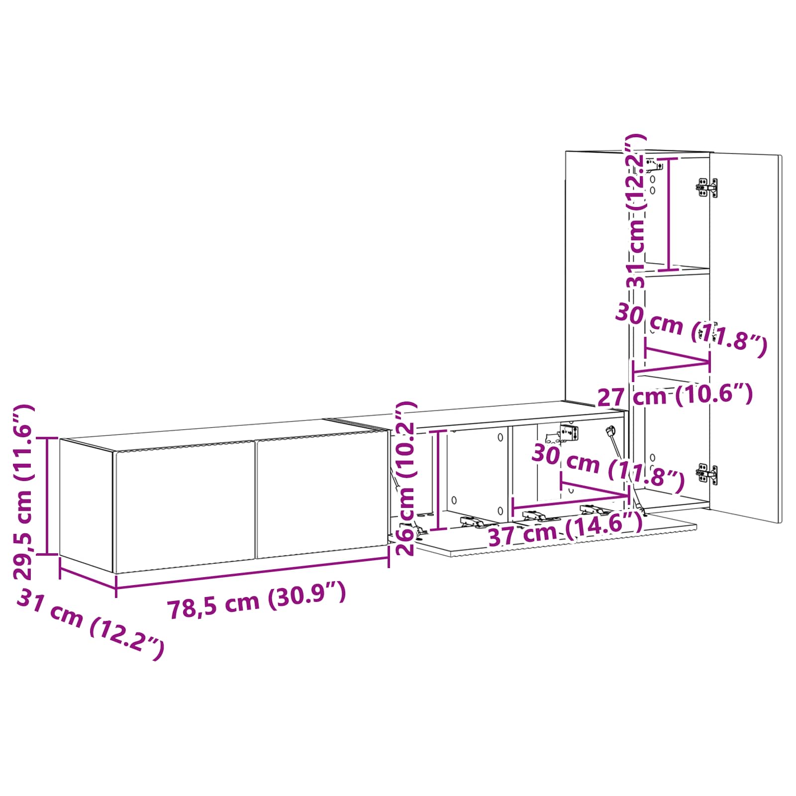 Set TV komoda Zidne 3 pcs Sonoma hrast Konstruirano drvo