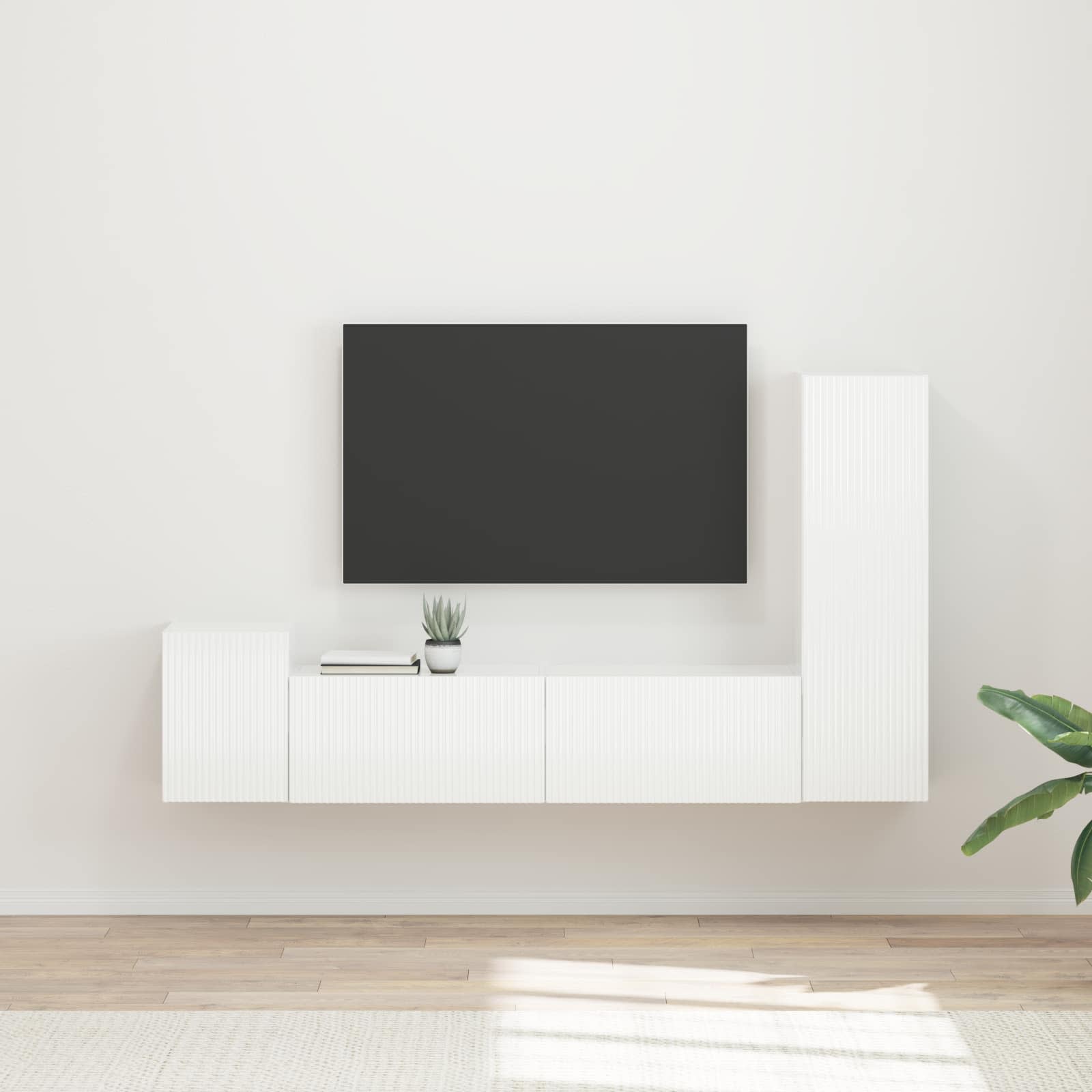 Set TV komoda Zidne 4 pcs Visoki sjaj bijela Konstruirano drvo