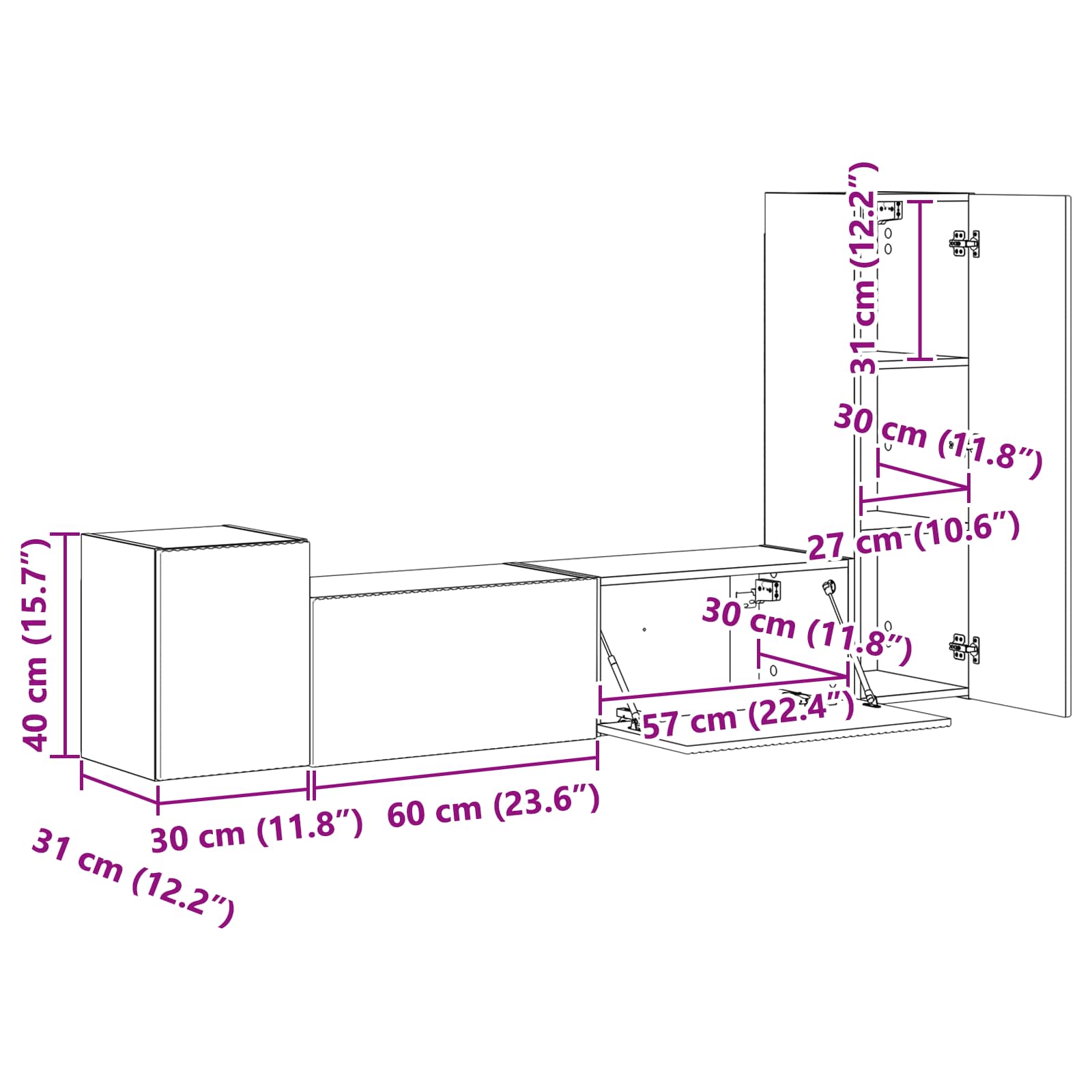 Set TV komoda Zidne 4 pcs Visoki sjaj bijela Konstruirano drvo