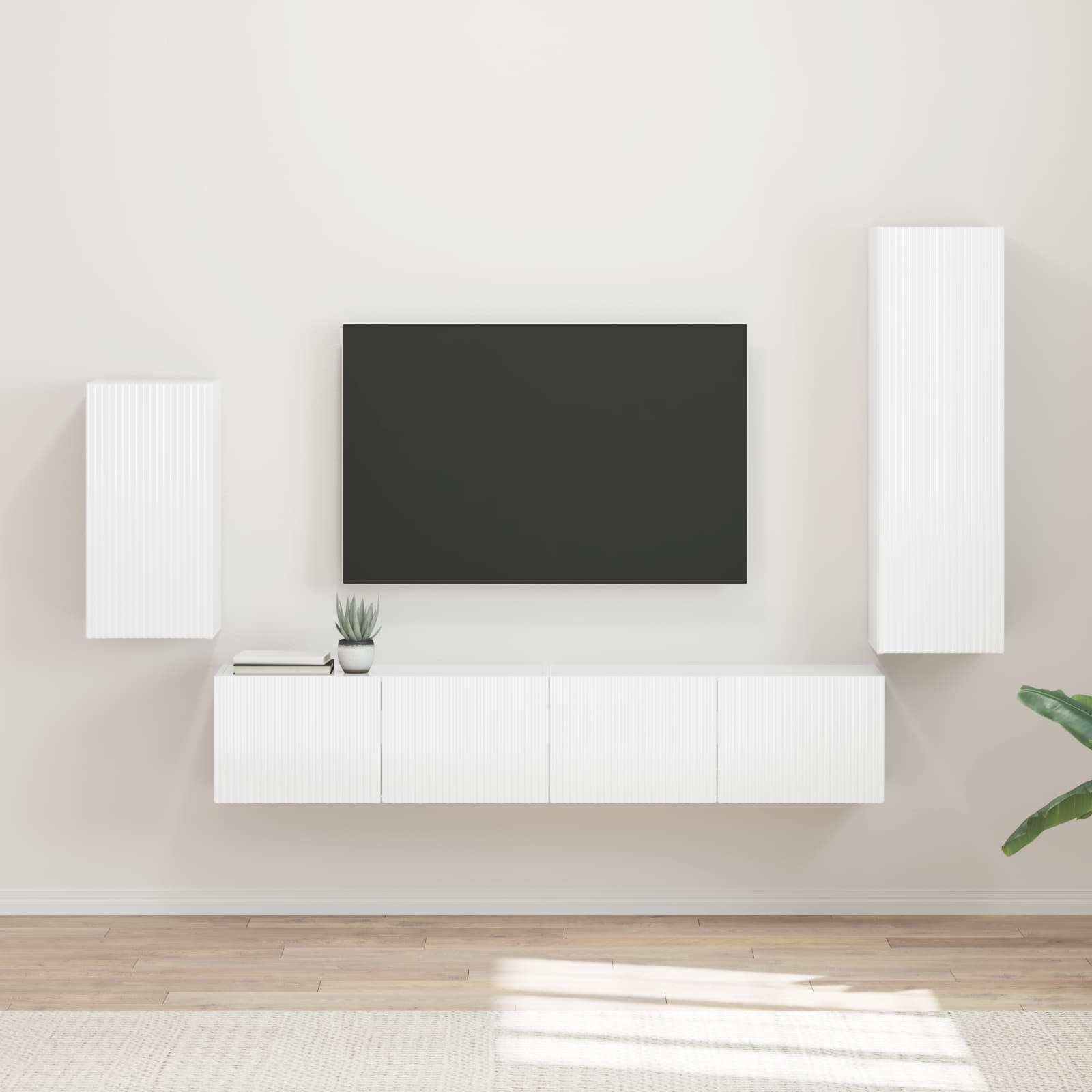 Set TV komoda Zidne 4 pcs Visoki sjaj bijela Konstruirano drvo