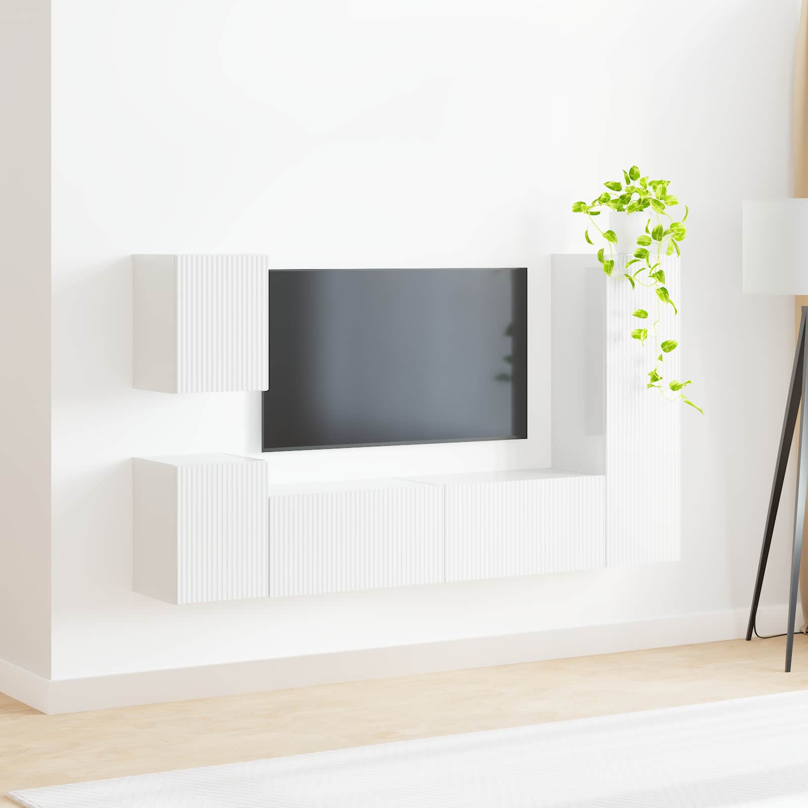 Set TV komoda Zidne 4 pcs Visoki sjaj bijela Konstruirano drvo