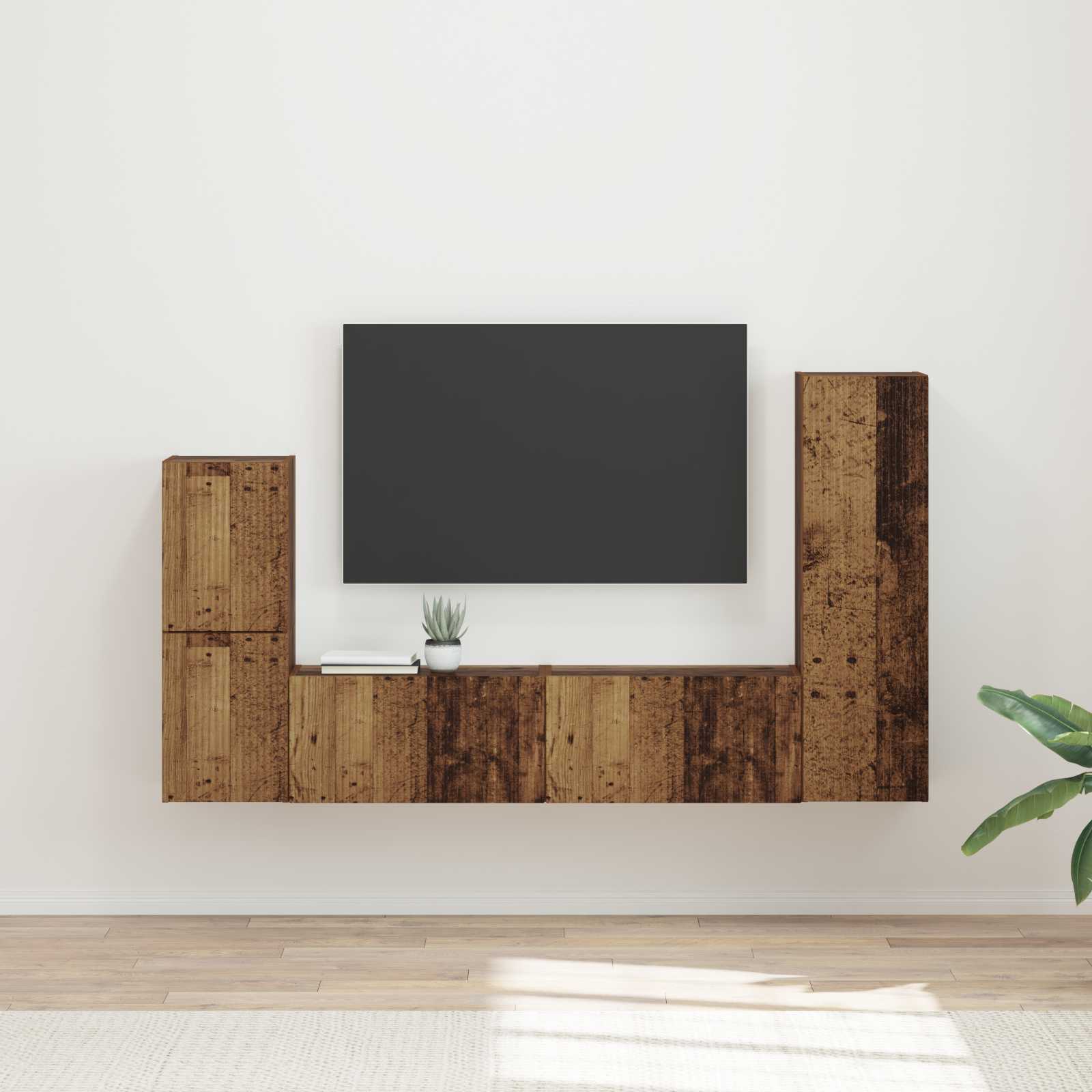 Set TV komoda Zidne 4 pcs Staro drvo Konstruirano drvo