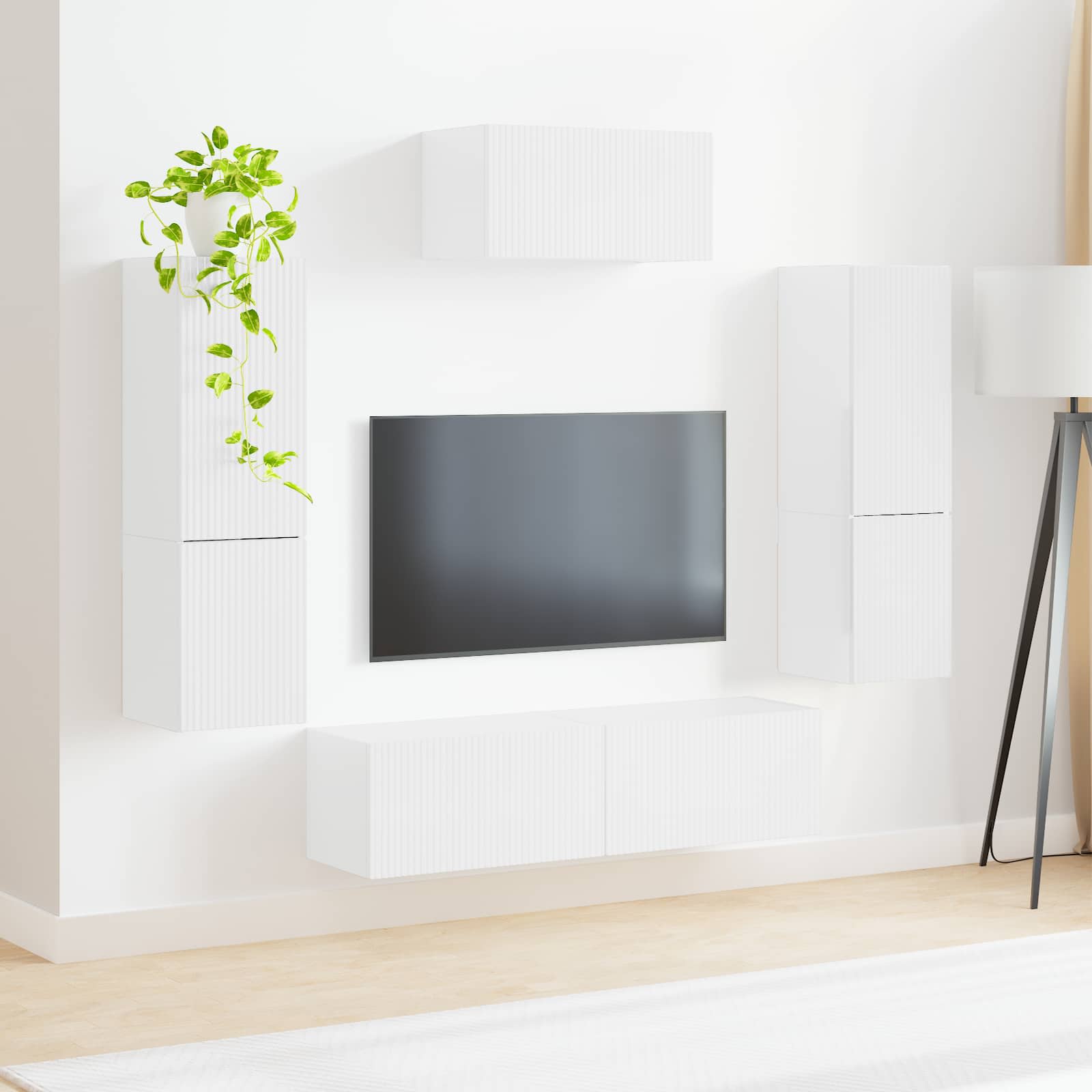 Set TV komoda Zidne 4 pcs Visoki sjaj bijela Konstruirano drvo