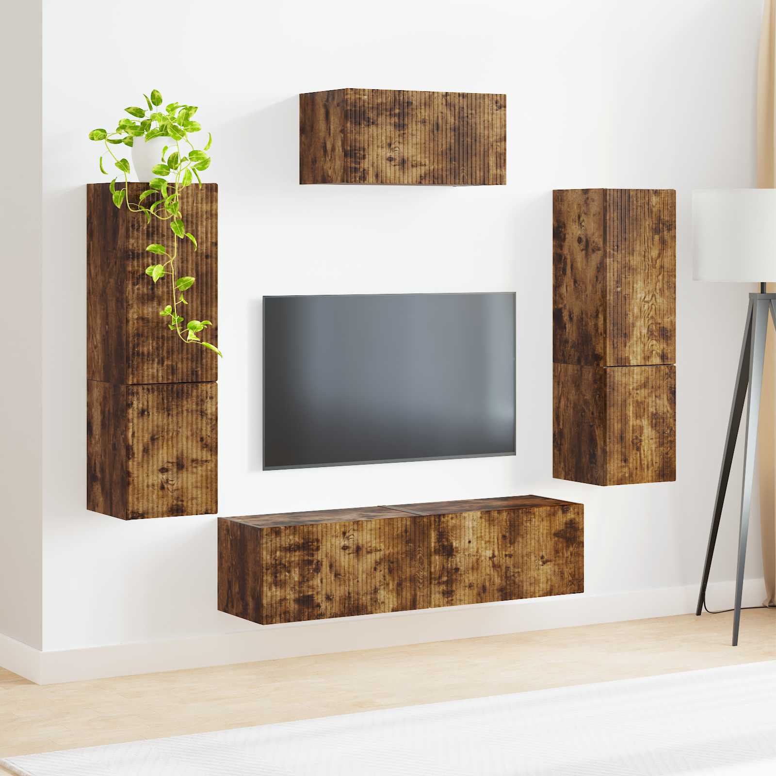 Set TV komoda Zidne 4 pcs Dimljeni hrast Konstruirano drvo
