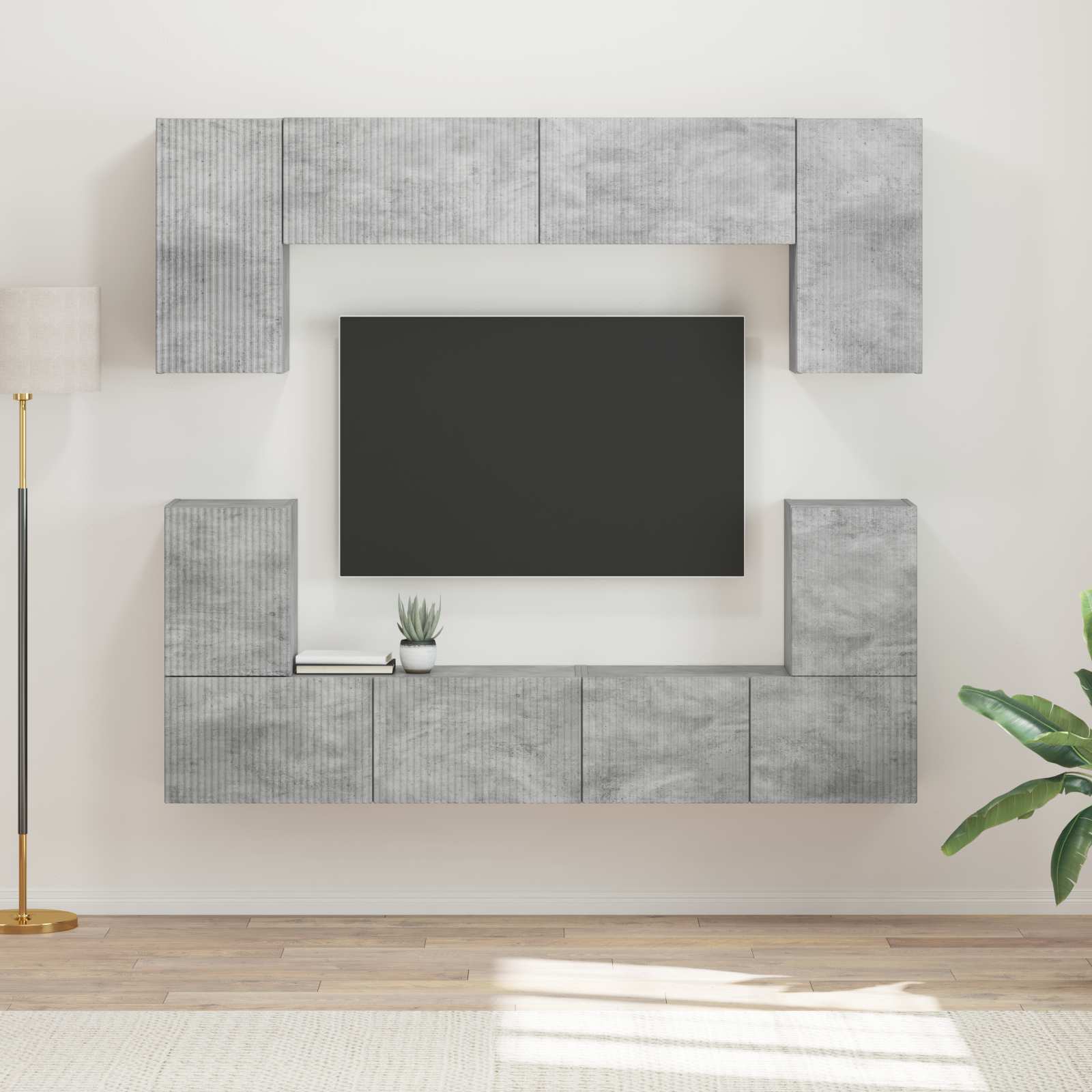 Set TV komoda Zidne 5 pcs Betonski sivi Konstruirano drvo