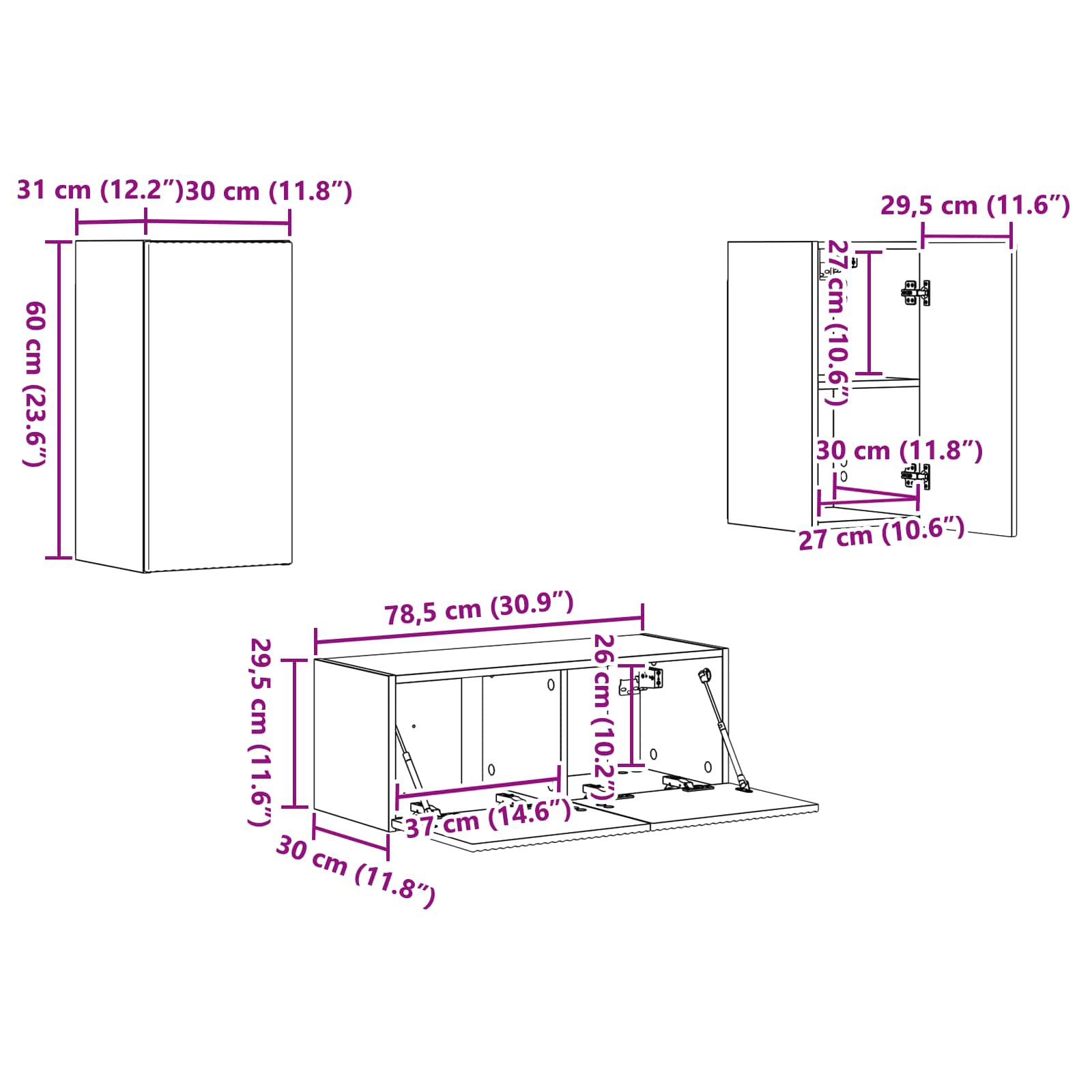 Set TV komoda Zidne 6 pcs Betonski sivi Konstruirano drvo