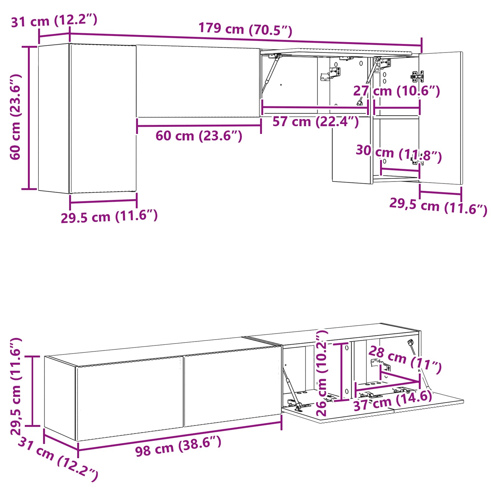 Set TV komoda 4 kom. Crna Konstruirano drvo