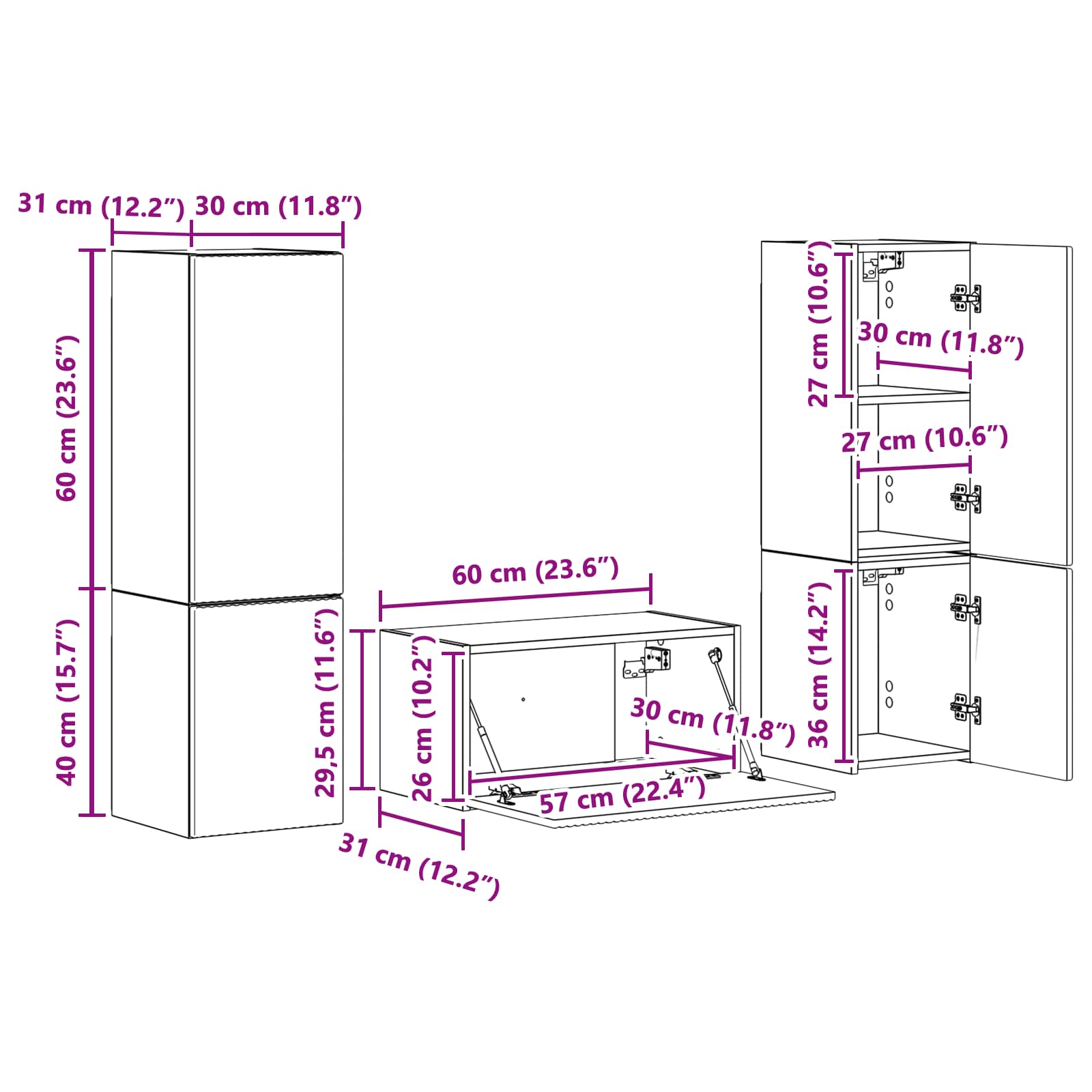 Set TV komoda 5 pcs Betonski sivi Konstruirano drvo