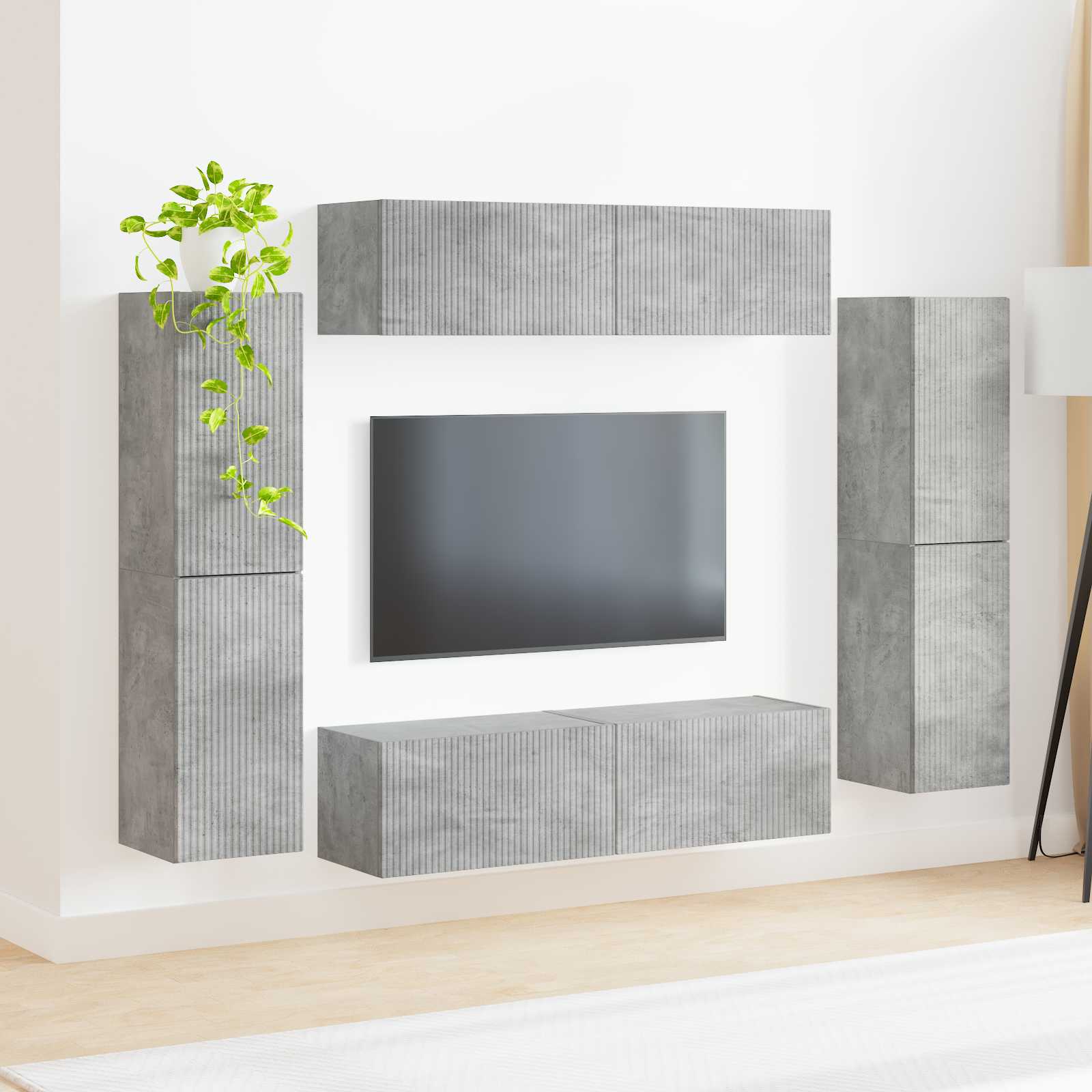 Set TV komoda 8 pcs Betonski sivi Konstruirano drvo