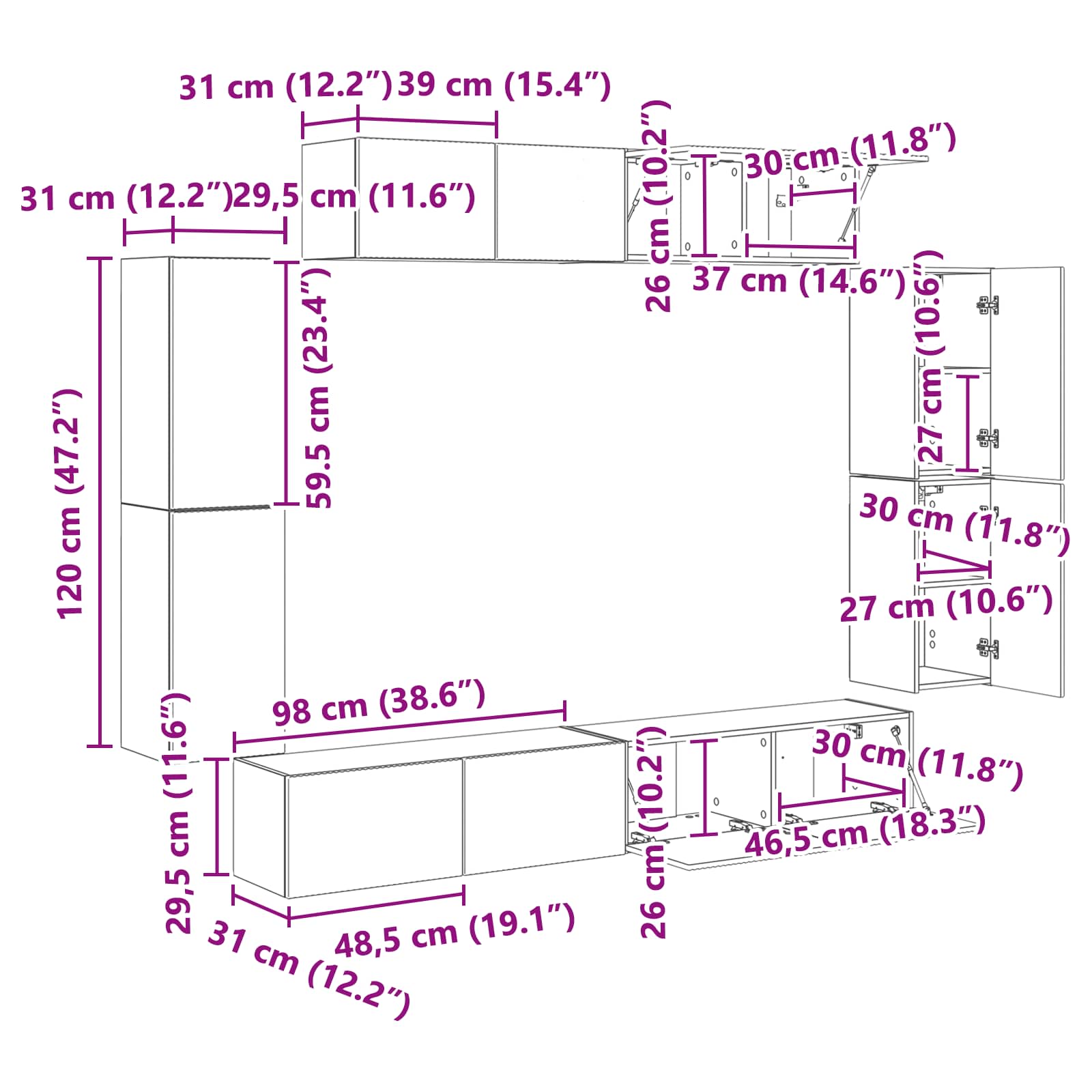 TV ormar 8 pcs Betonski sivi