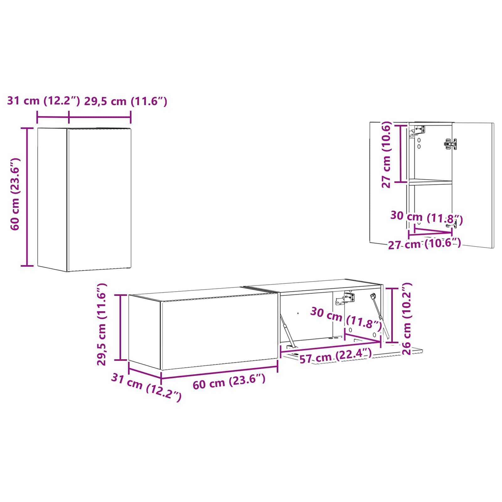 Set TV komoda 4 pcs Siva Sonoma Konstruirano drvo