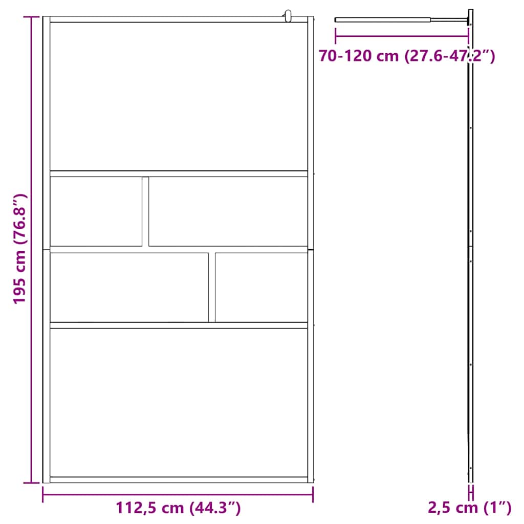 Zid za walk-in tuš Crna 115 x 195 x 0,5 cm Staklo i aluminij