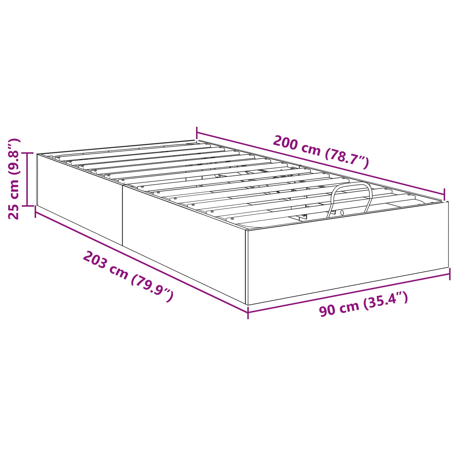 Otomanski krevet s pohranom Sonoma hrast 203 x 90 x 25 cm