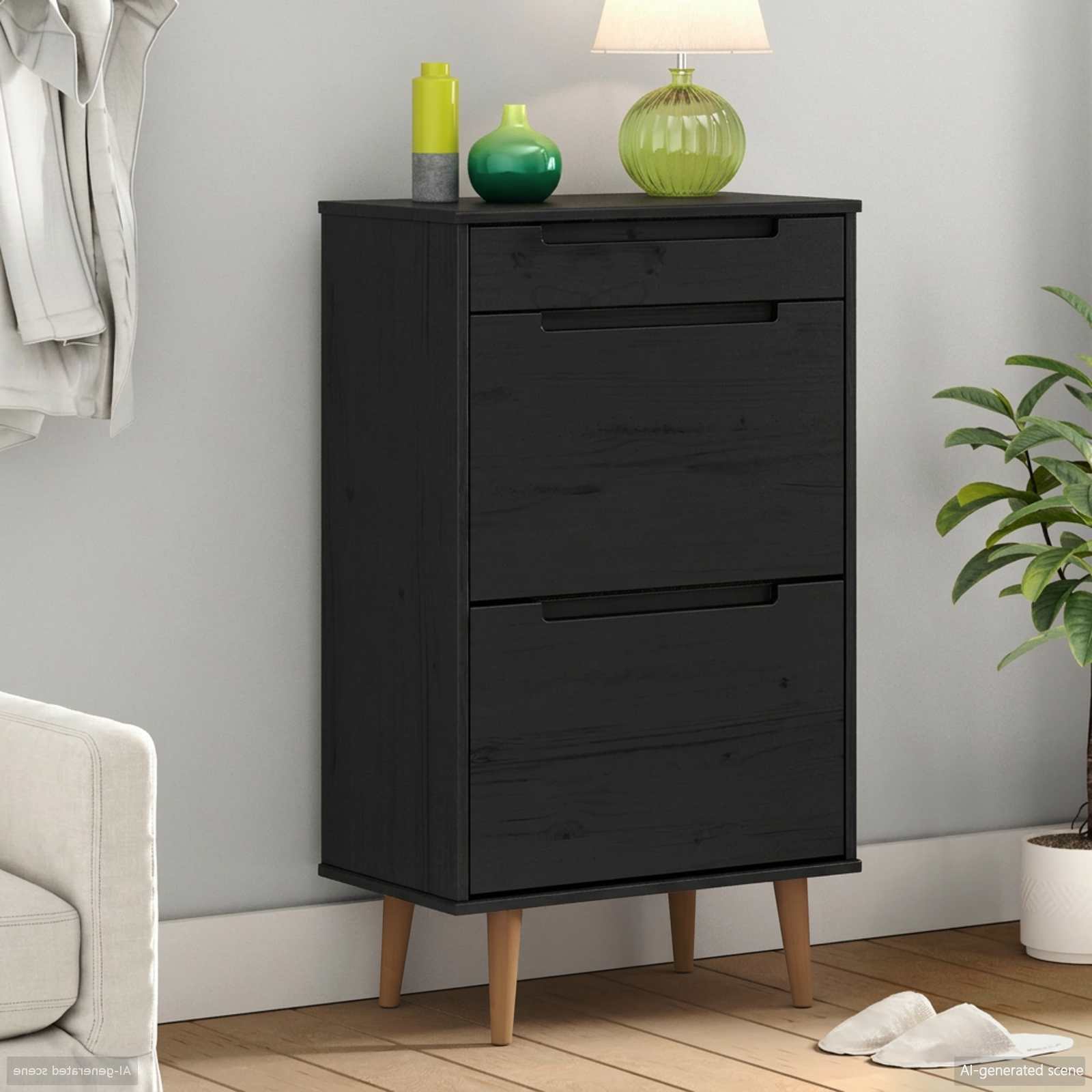 Ormar za cipele MOLDE 59,5 x 35 x 103 cm Masivna borovina Crna