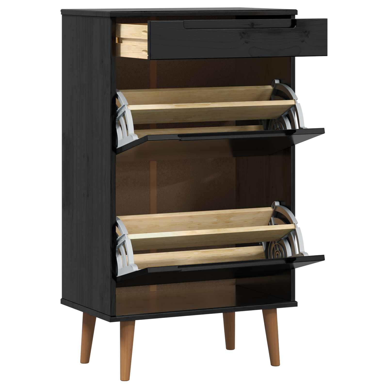 Ormar za cipele MOLDE 59,5 x 35 x 103 cm Masivna borovina Crna