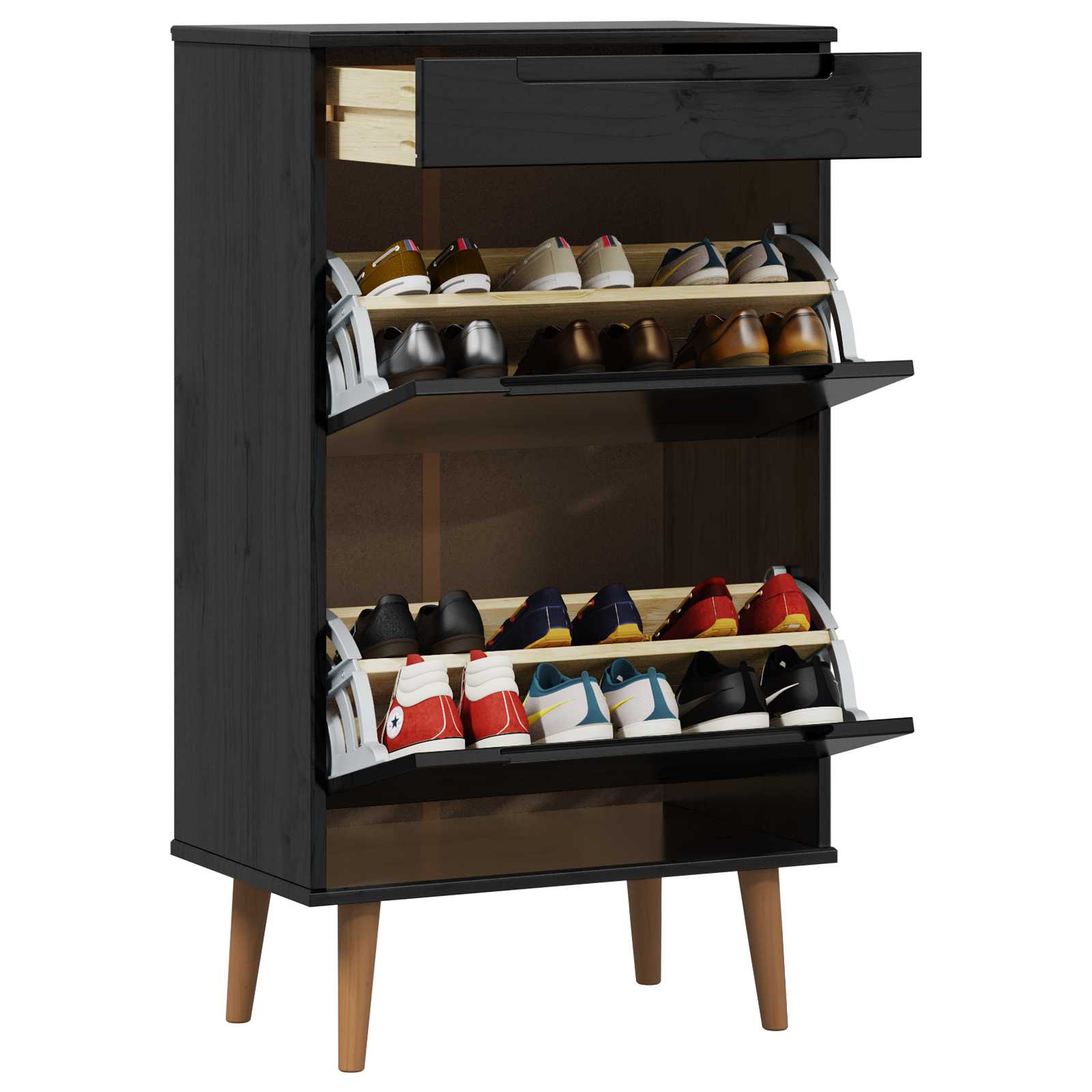 Ormar za cipele MOLDE 59,5 x 35 x 103 cm Masivna borovina Crna