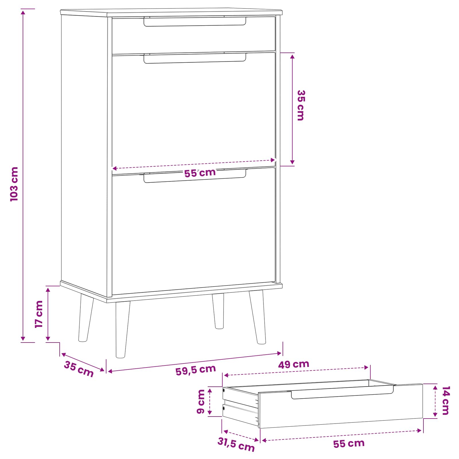 Ormar za cipele MOLDE 59,5 x 35 x 103 cm Masivna borovina Crna