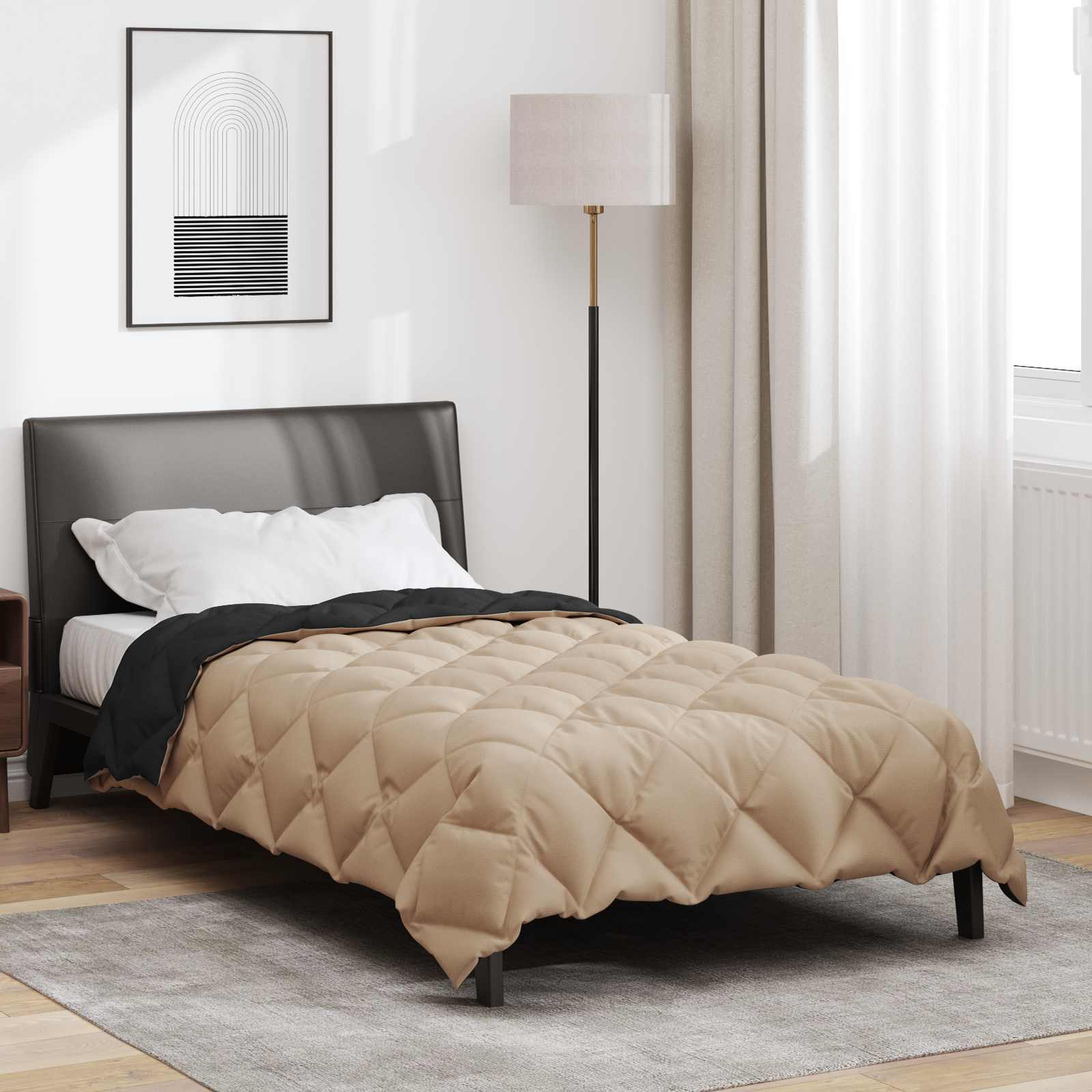 Zimska pokrivača Crna i taupe 135 x 200 cm Mikrovlakna
