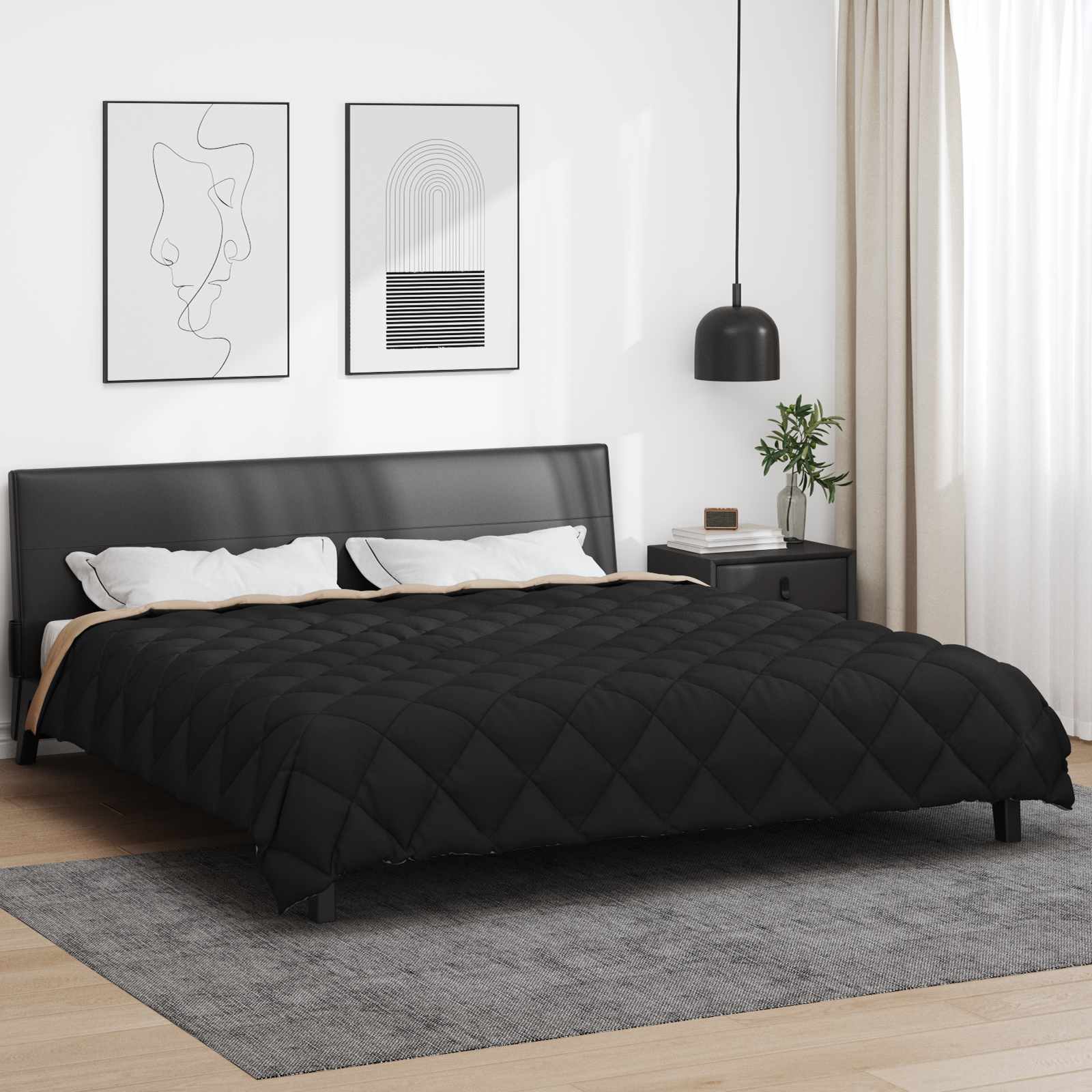 Zimska pokrivača Crna i taupe 200 x 200 cm Mikrovlakna