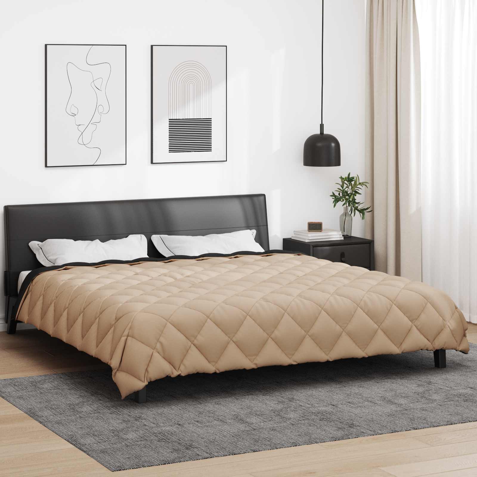 Zimska pokrivača Crna i taupe 240 x 260 cm Mikrovlakna