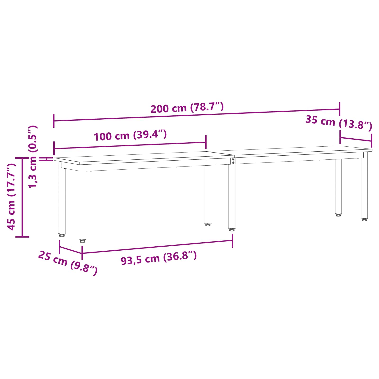 klupa Sonoma 200 x 35 x 45 cm Konstruirano drvo