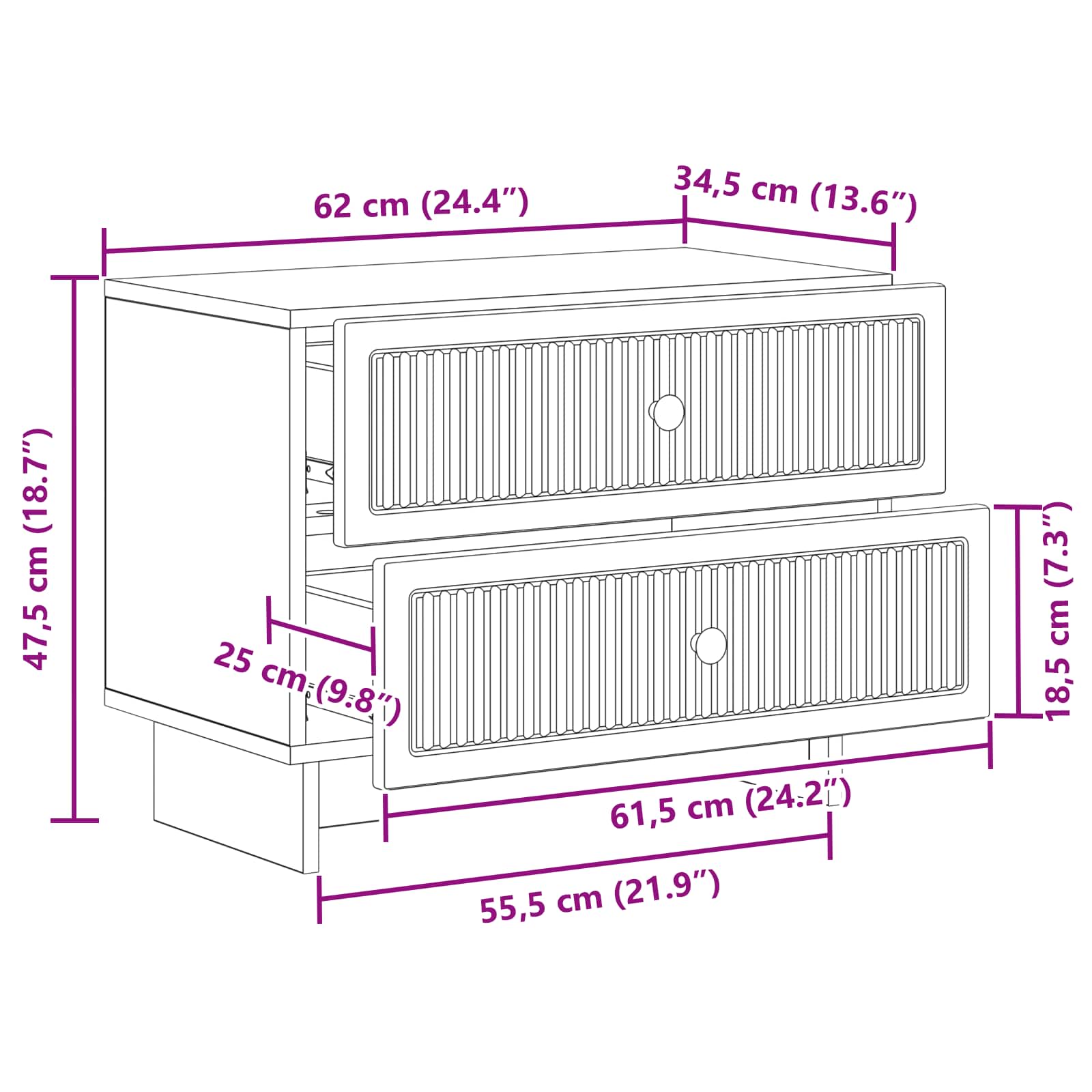 Noćni ormar s ladicama Dimljeni hrast 62 x 34,5 x 47,5 cm