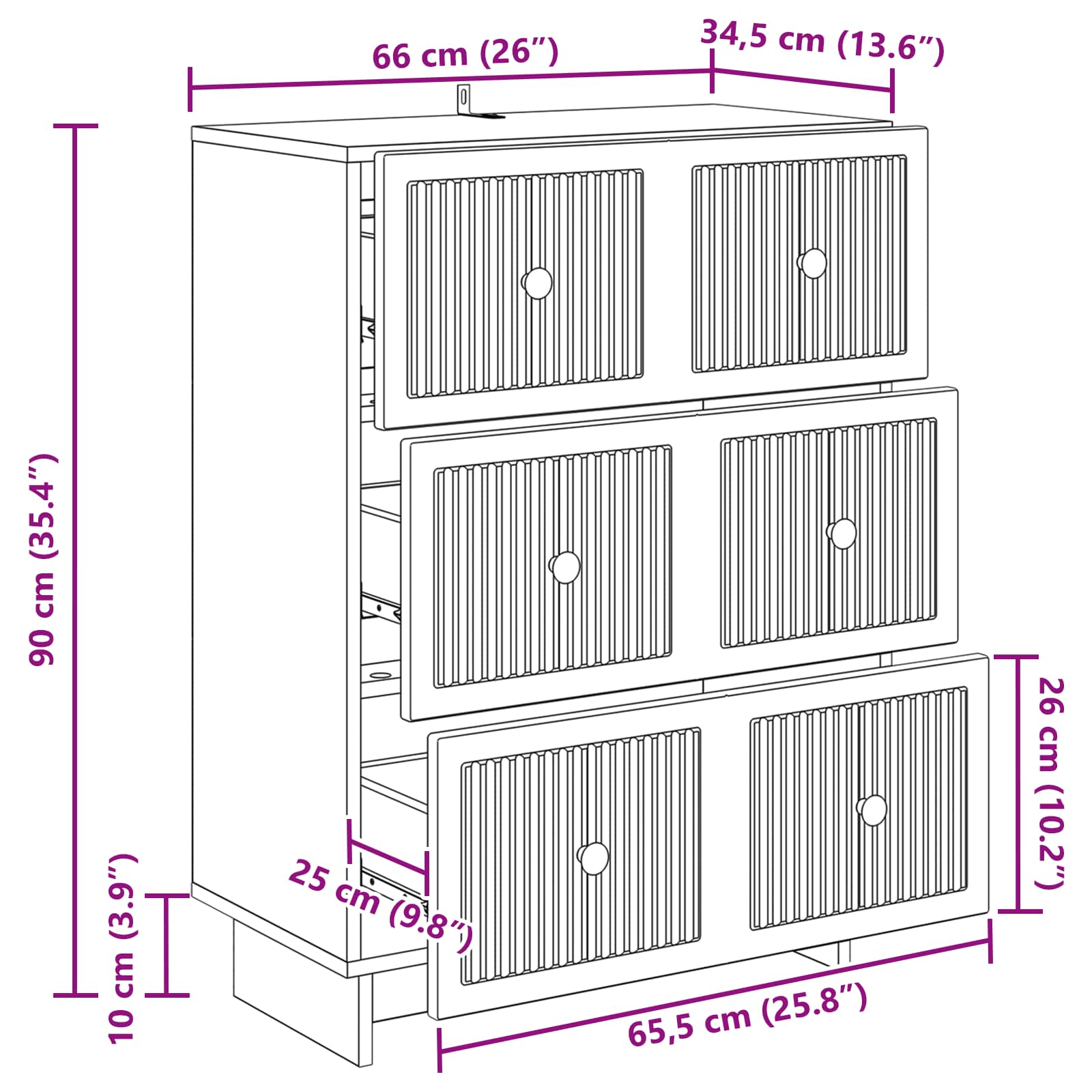Ormar s ladicama Bijela visokog sjaja 66 x 34,5 x 90 cm