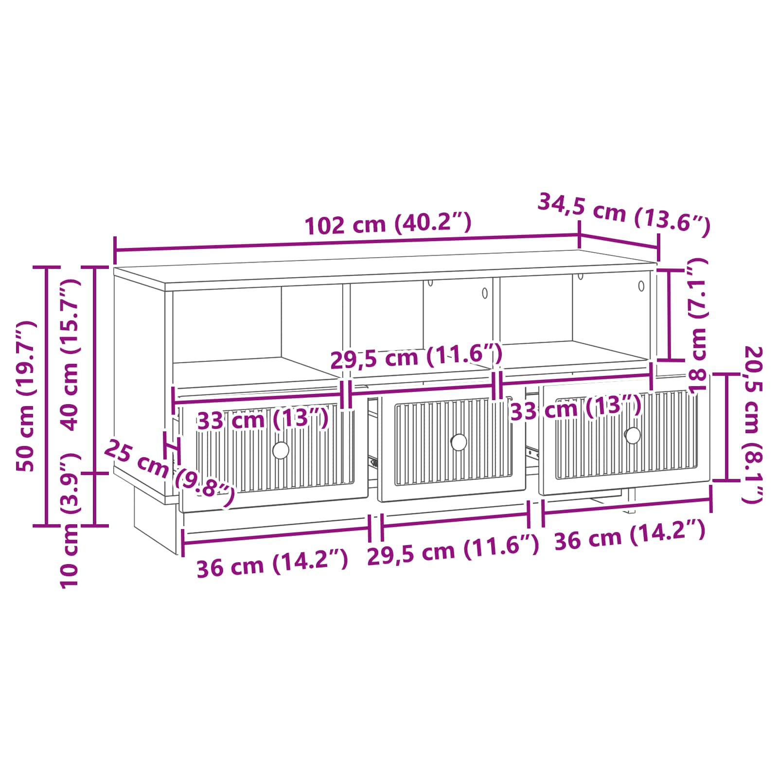TV ormar s ladicama Crna 102 x 34,5 x 50 cm Konstruirano drvo