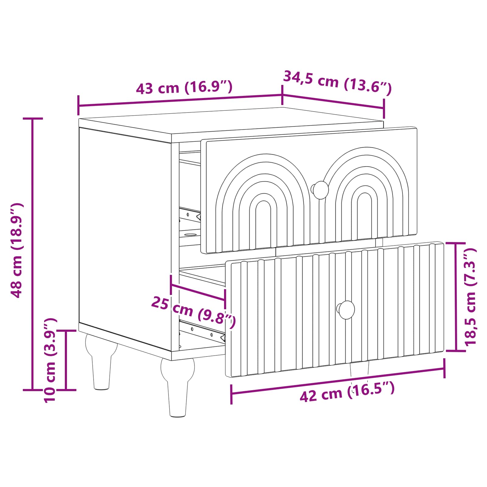 Noćni ormar s ladicama 2 pcs Staro drvo 43 x 34,5 x 48 cm