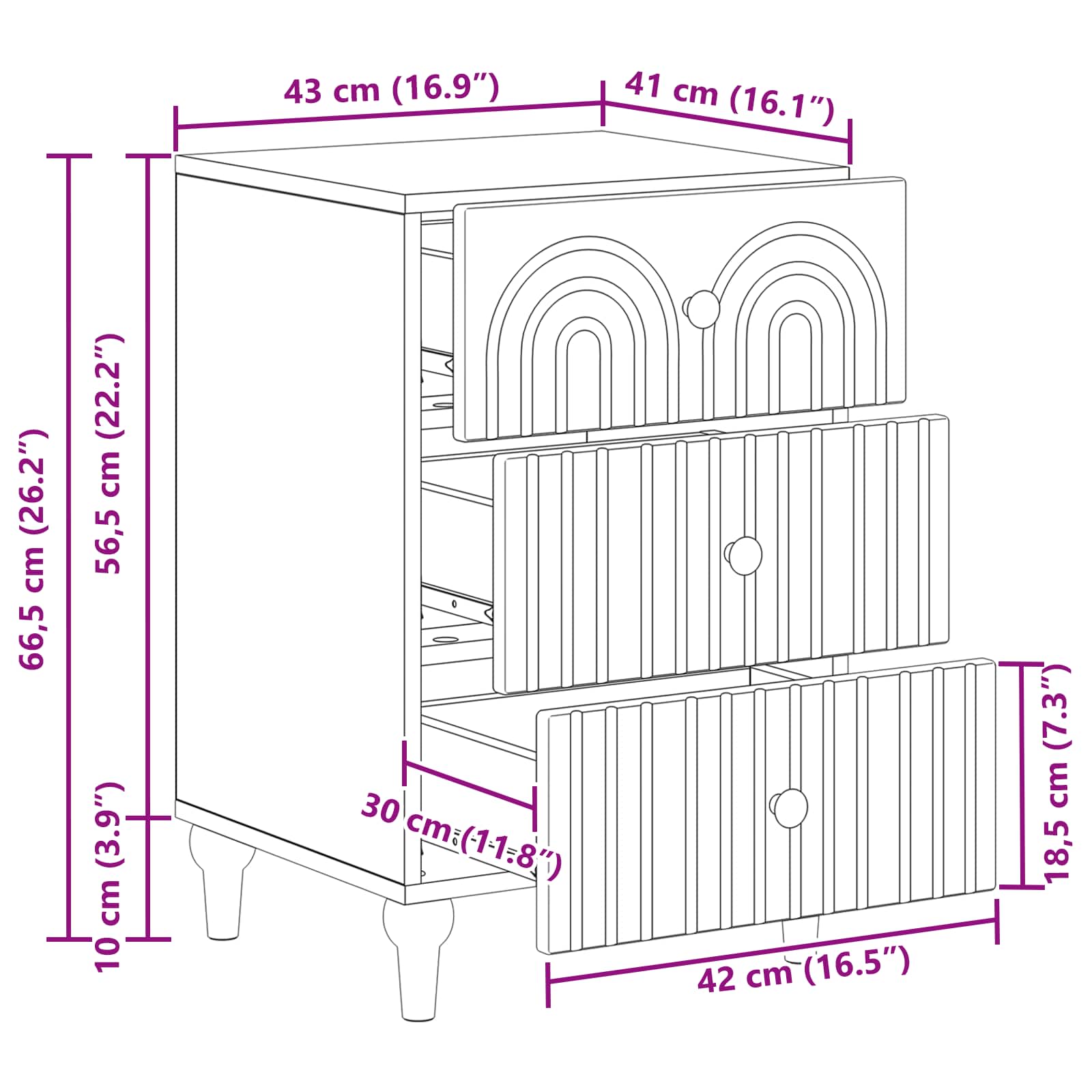 Noćni ormar Bijela 43x 41 x 66,5 cm Konstruirano drvo