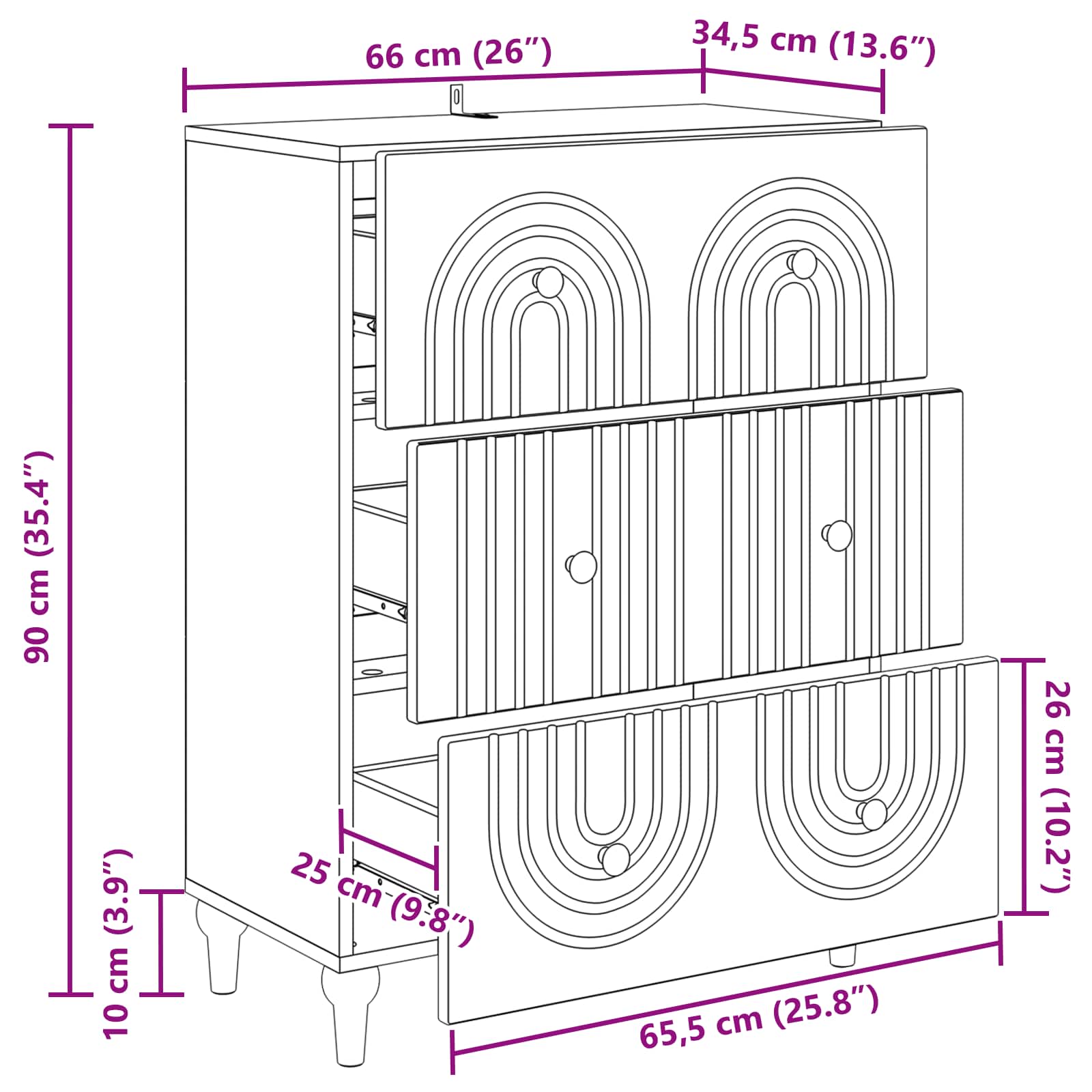 Ormar s ladicama Crna 66 x 34,5 x 90 cm Konstruirano drvo