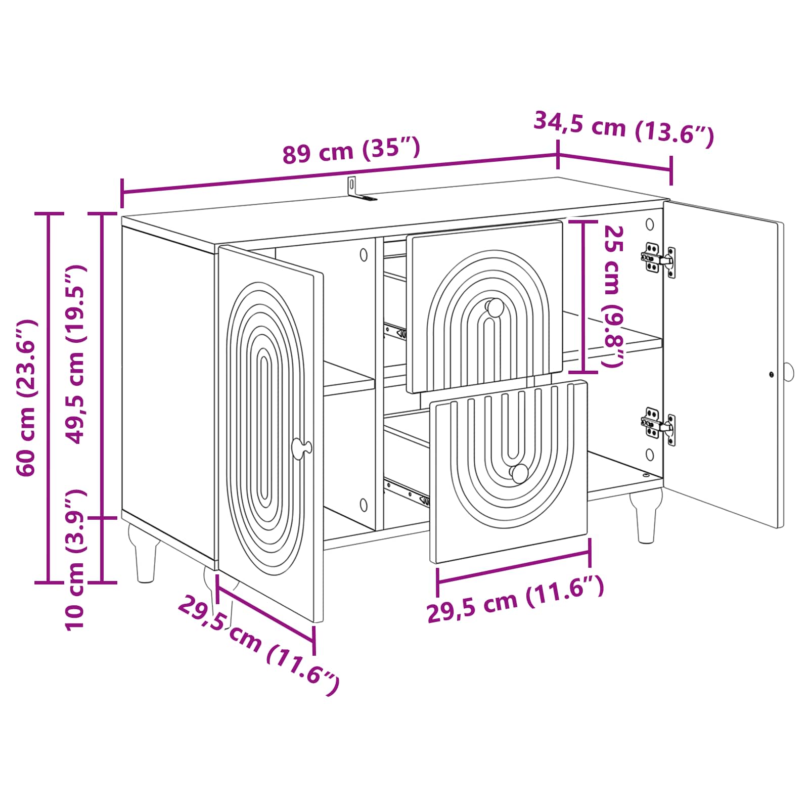 TV ormar s ladicama Bijela visokog sjaja 89 x 34,5 x 60 cm