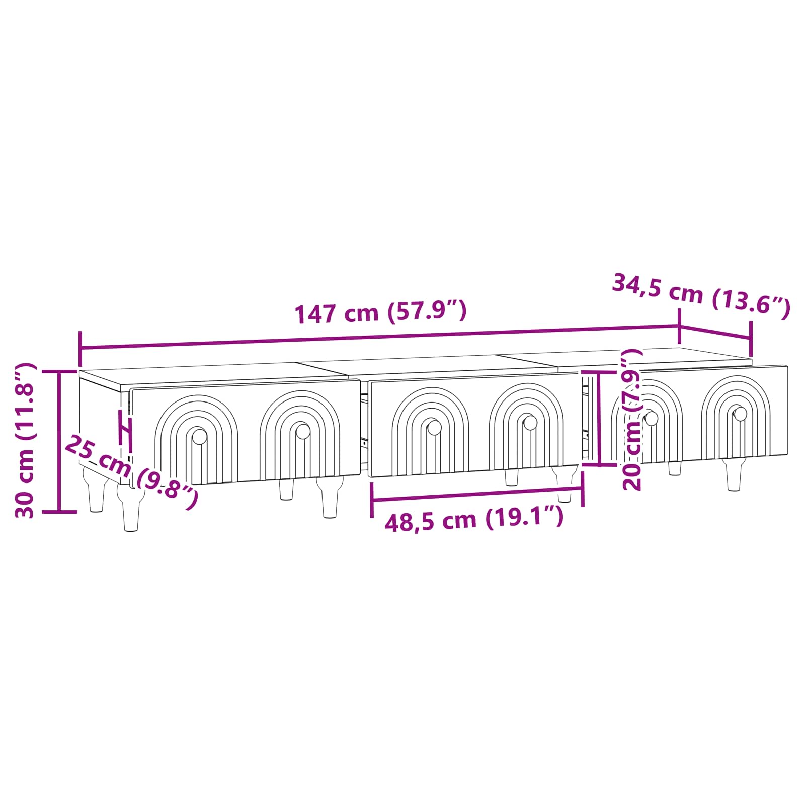 TV ormar s ladicama Crna 147 x 34,5 x 30 cm Konstruirano drvo