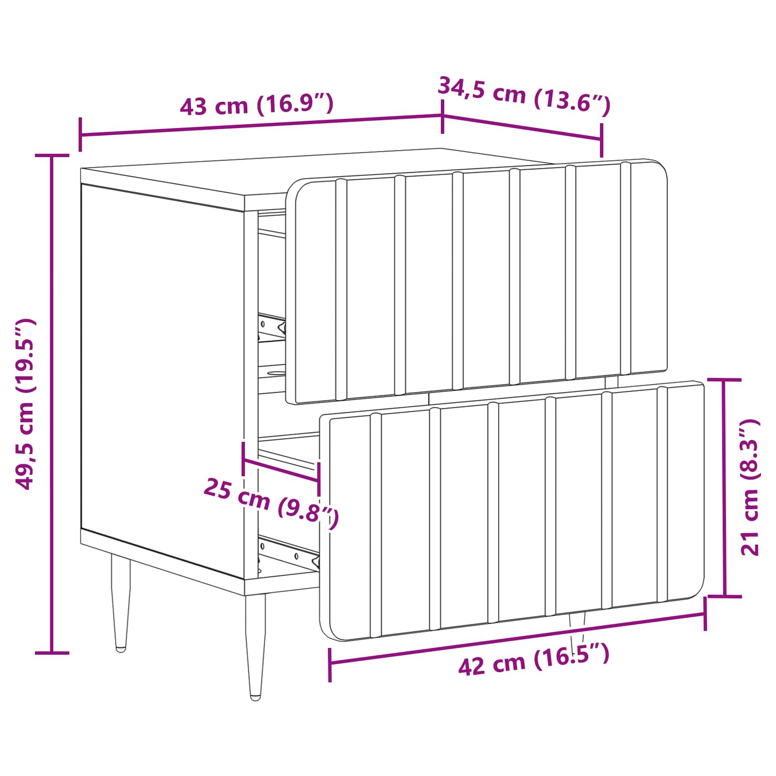 Noćni ormar s ladicama 2 pcs Betonska siva 43 x 34,5 x 49,5 cm