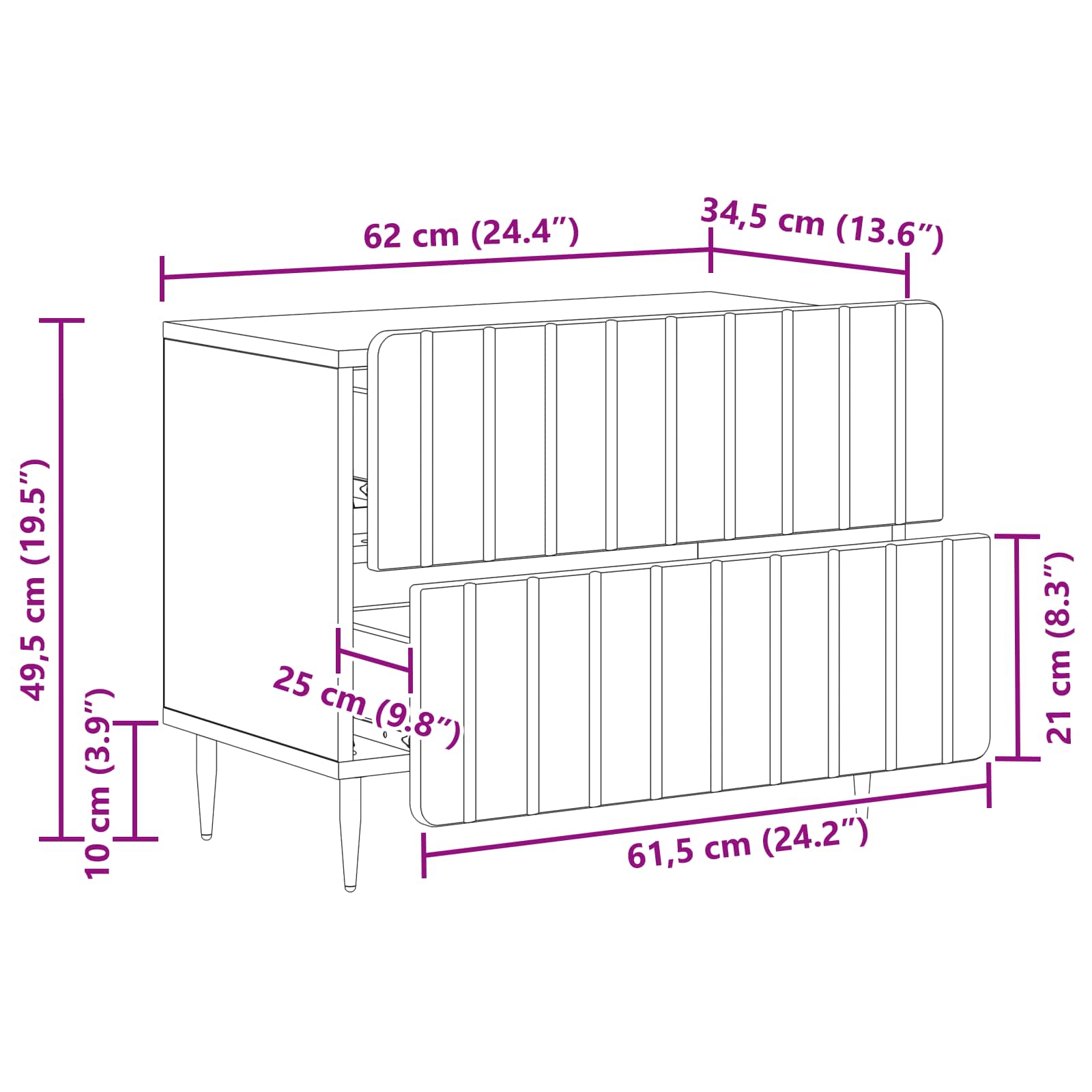 Noćni ormar s ladicama Bijela visokog sjaja 62 x 34,5 x 49,5 cm