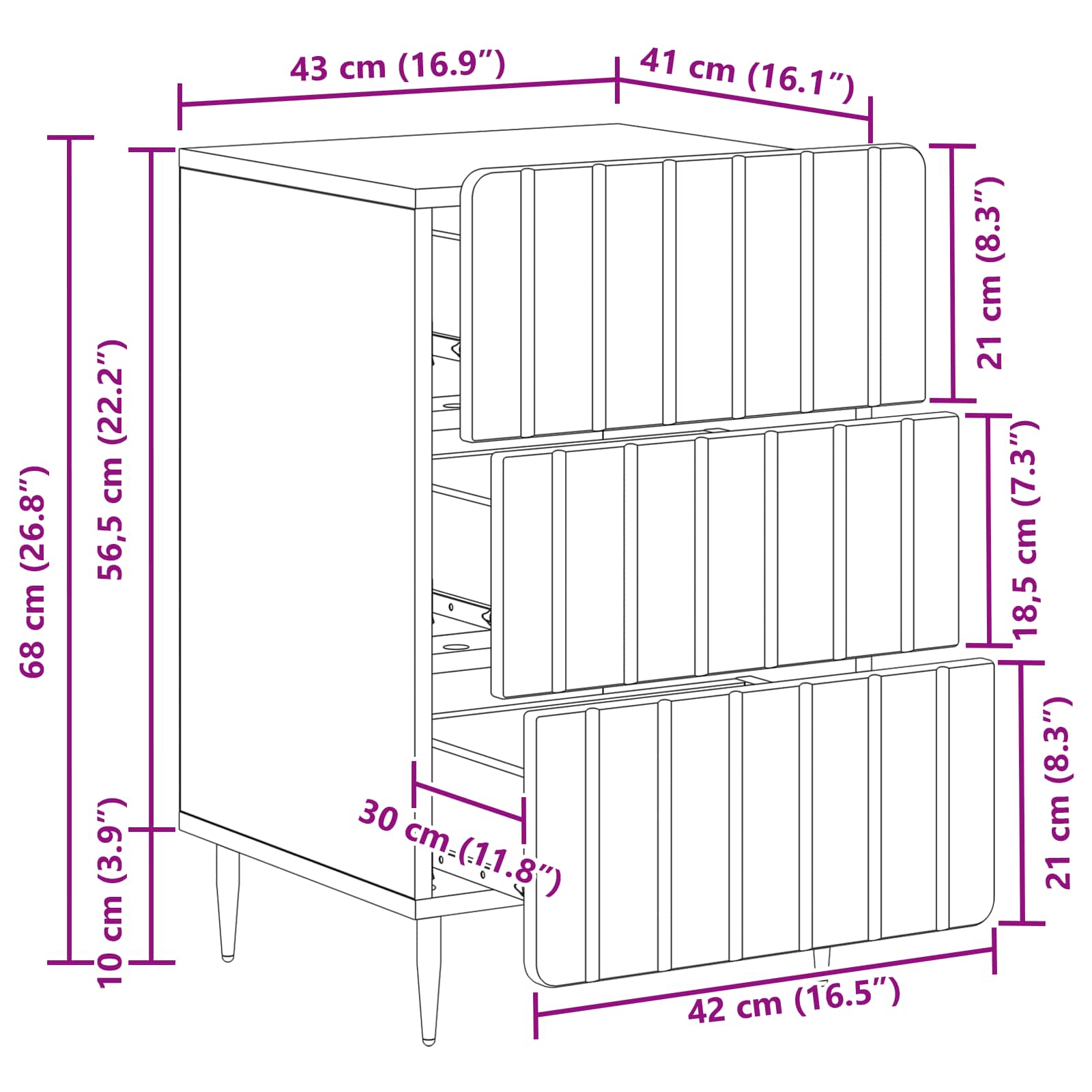 Noćni ormar s ladicama Crna 43x 41 x 68 cm Konstruirano drvo