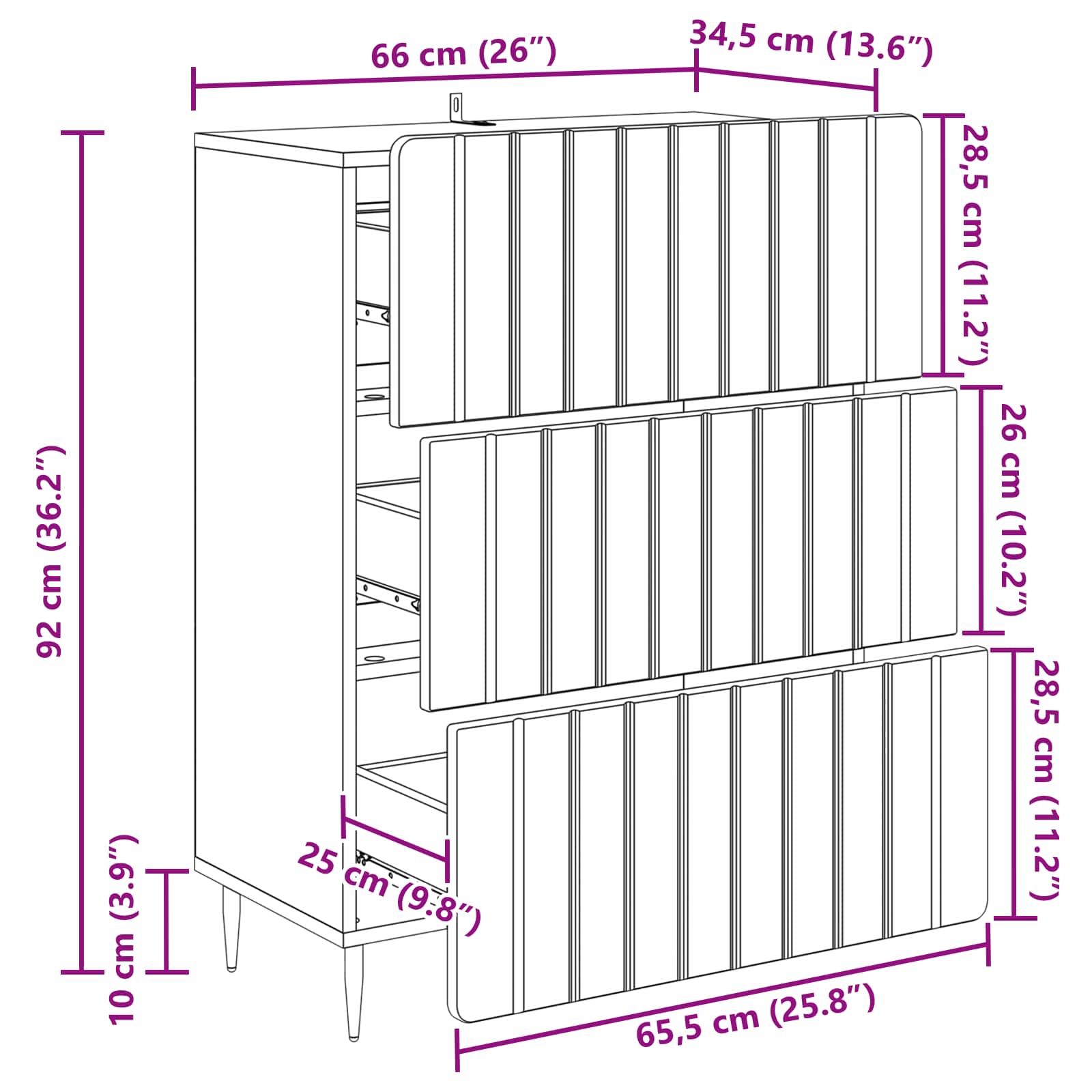 Ormar s ladicama Hrast sonoma 66 x 34,5 x 92 cm