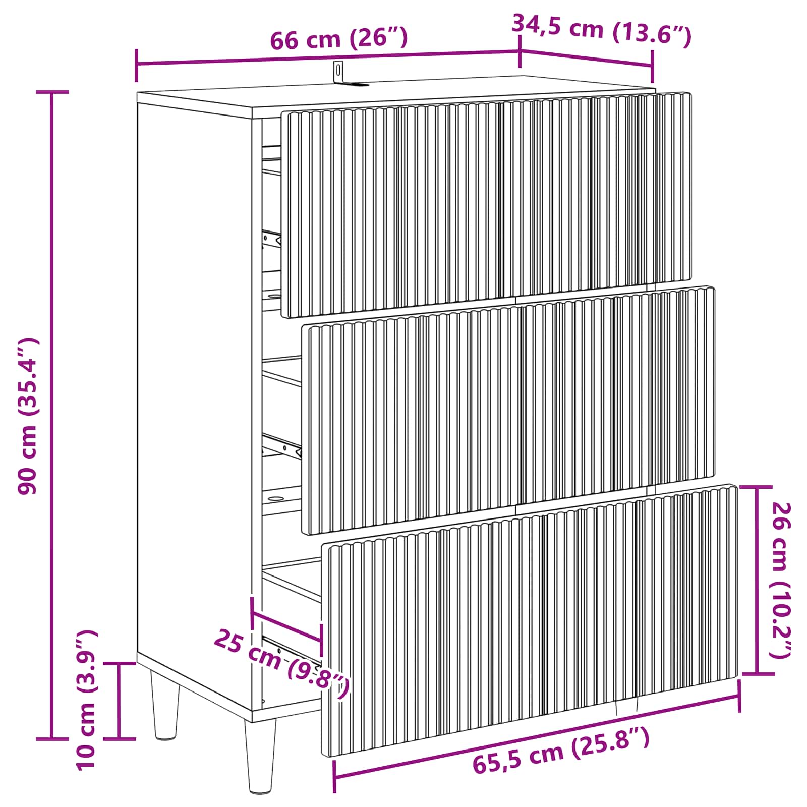 Ormar s ladicama 66 x 34,5 x 90 cm Konstruirano drvo