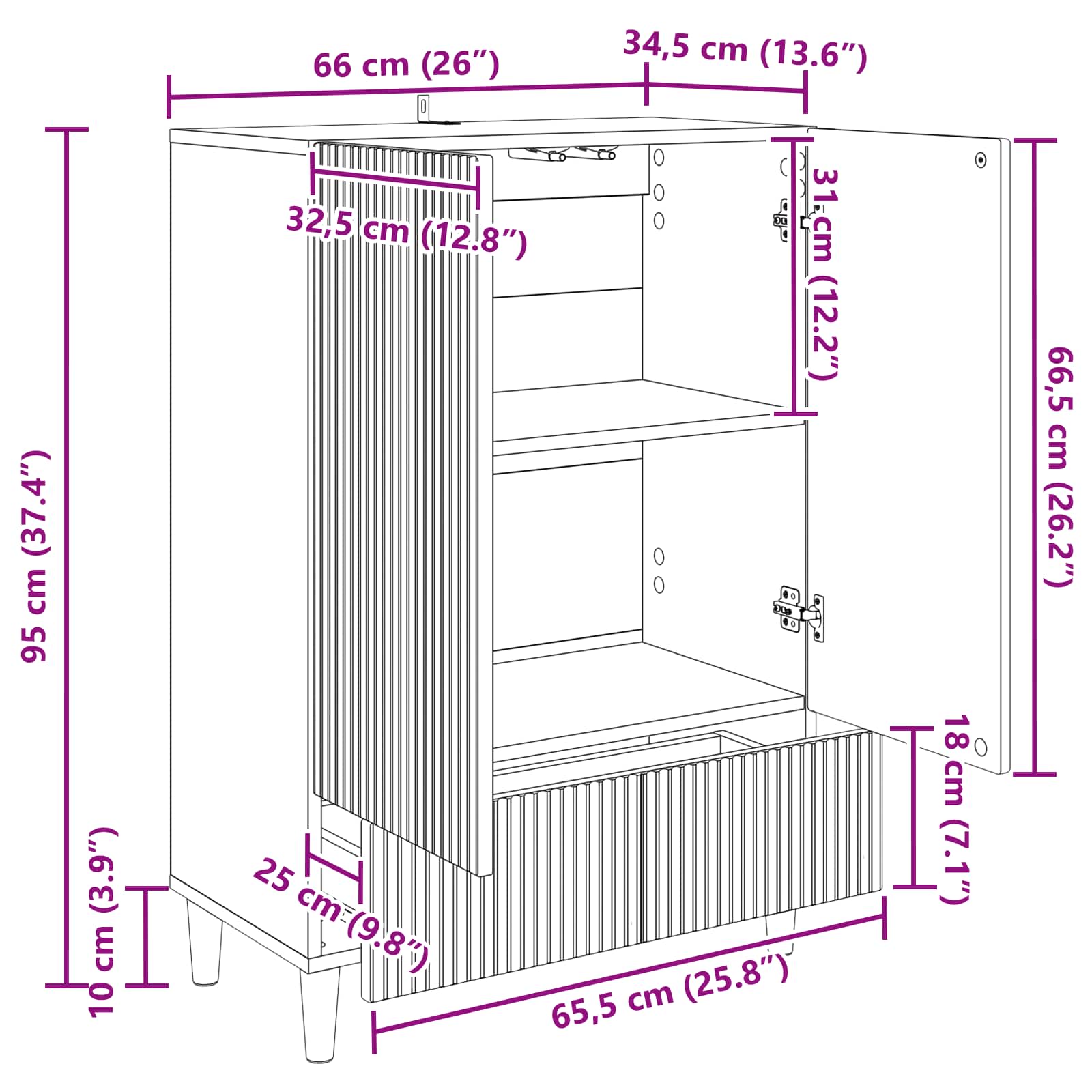 Kreveta s ladicama Bijela visokog sjaja 66 x 34,5 x 95 cm