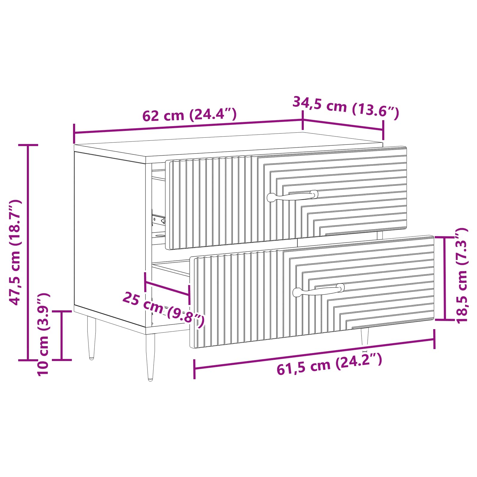 Noćni ormar s ladicama Dimljeni hrast 62 x 34,5 x 47,5 cm