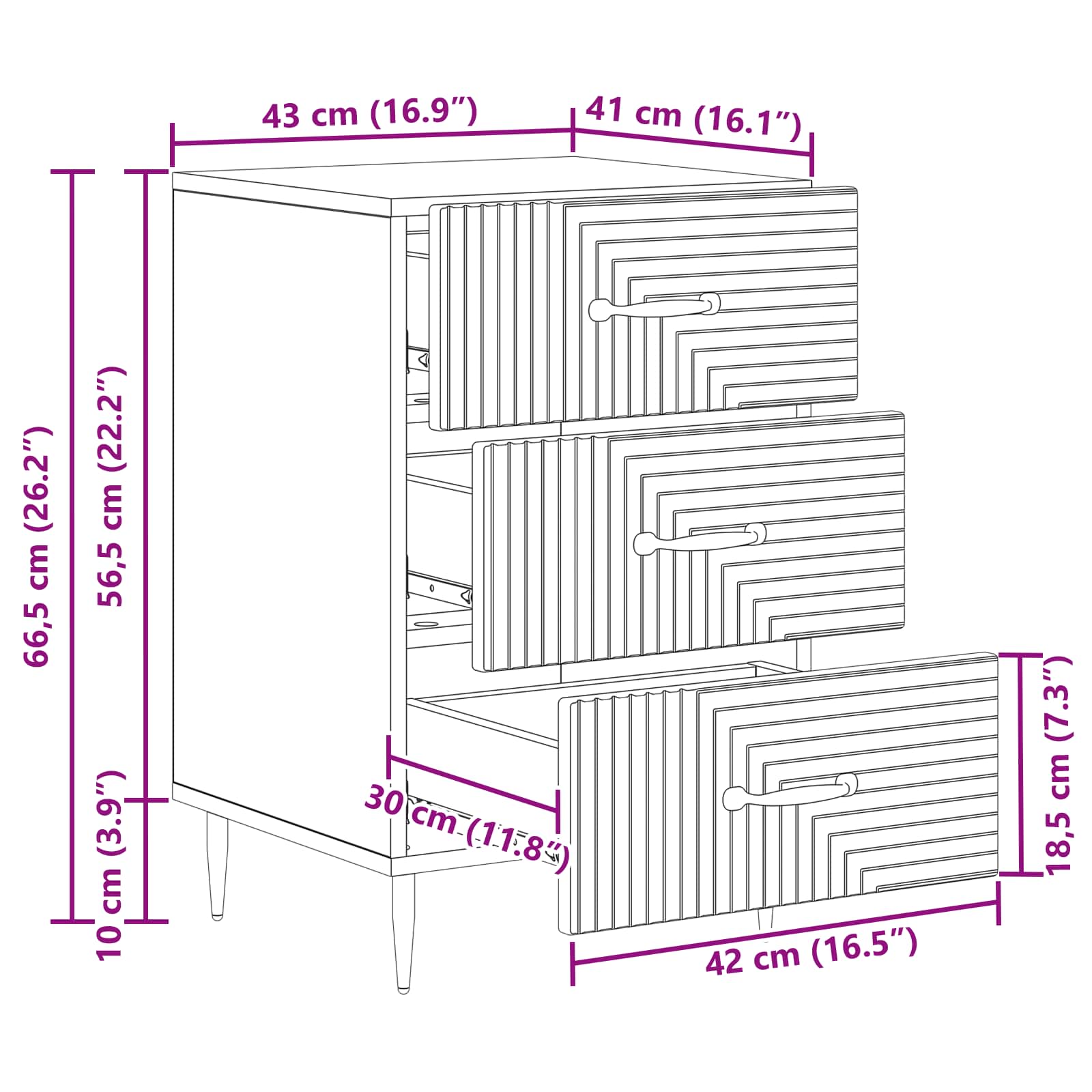 Noćni ormar s ladicama Crna 43 x 41 x 66,5 cm Konstruirano drvo