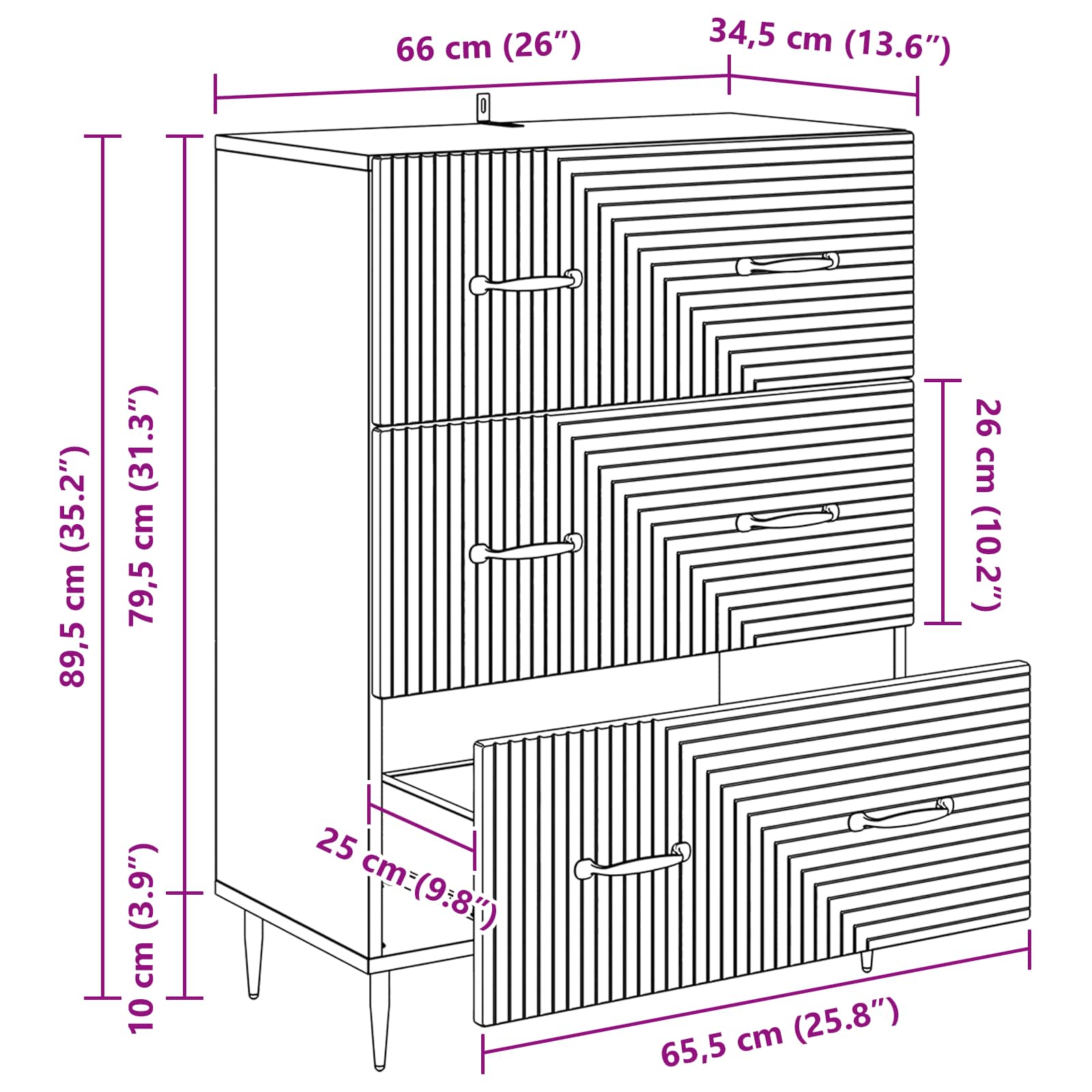 Ormar s ladicama Bijela visokog sjaja 66 x 34,5 x 89,5 cm