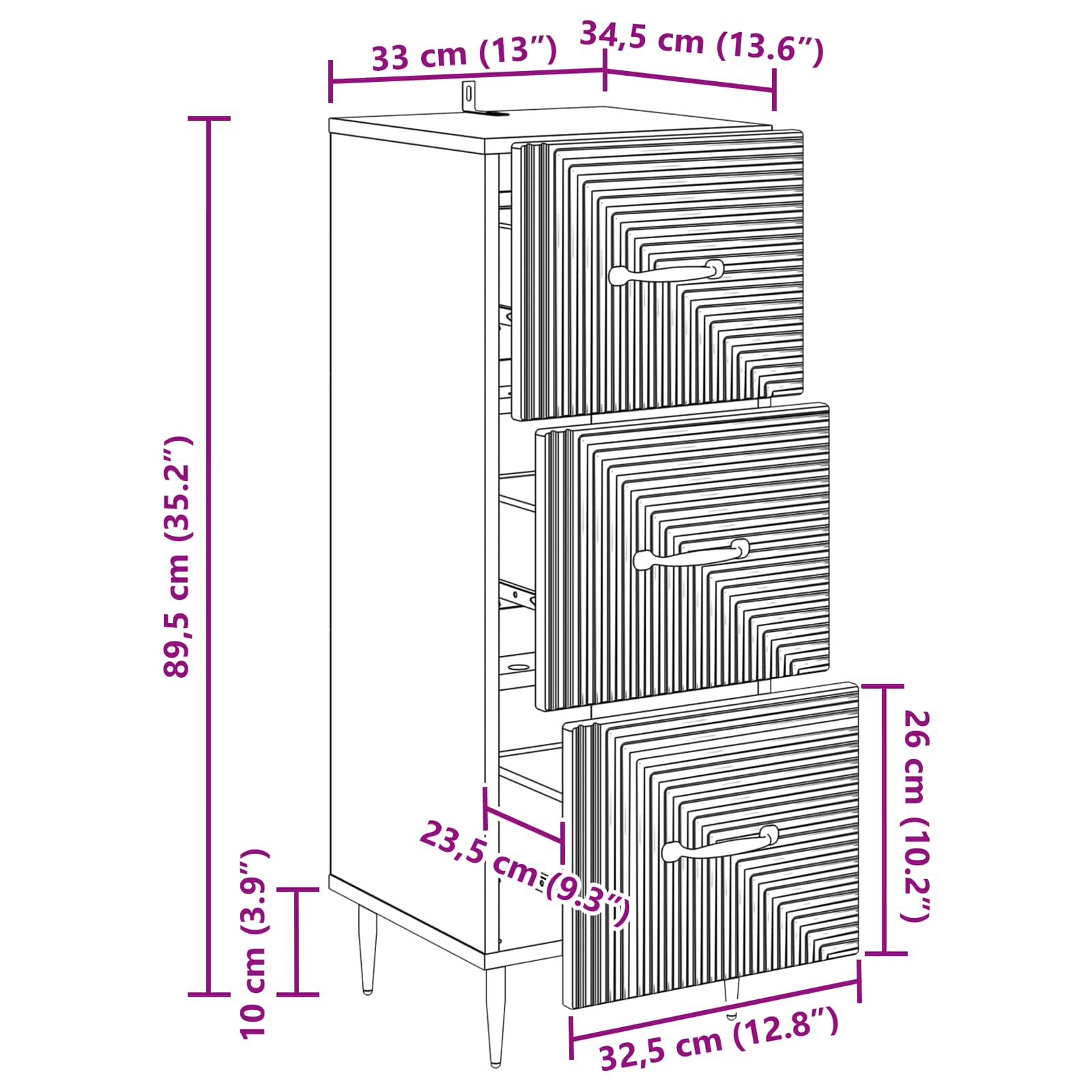 Ormar s ladicama Bijela visokog sjaja 33 x 34,5 x 89,5 cm