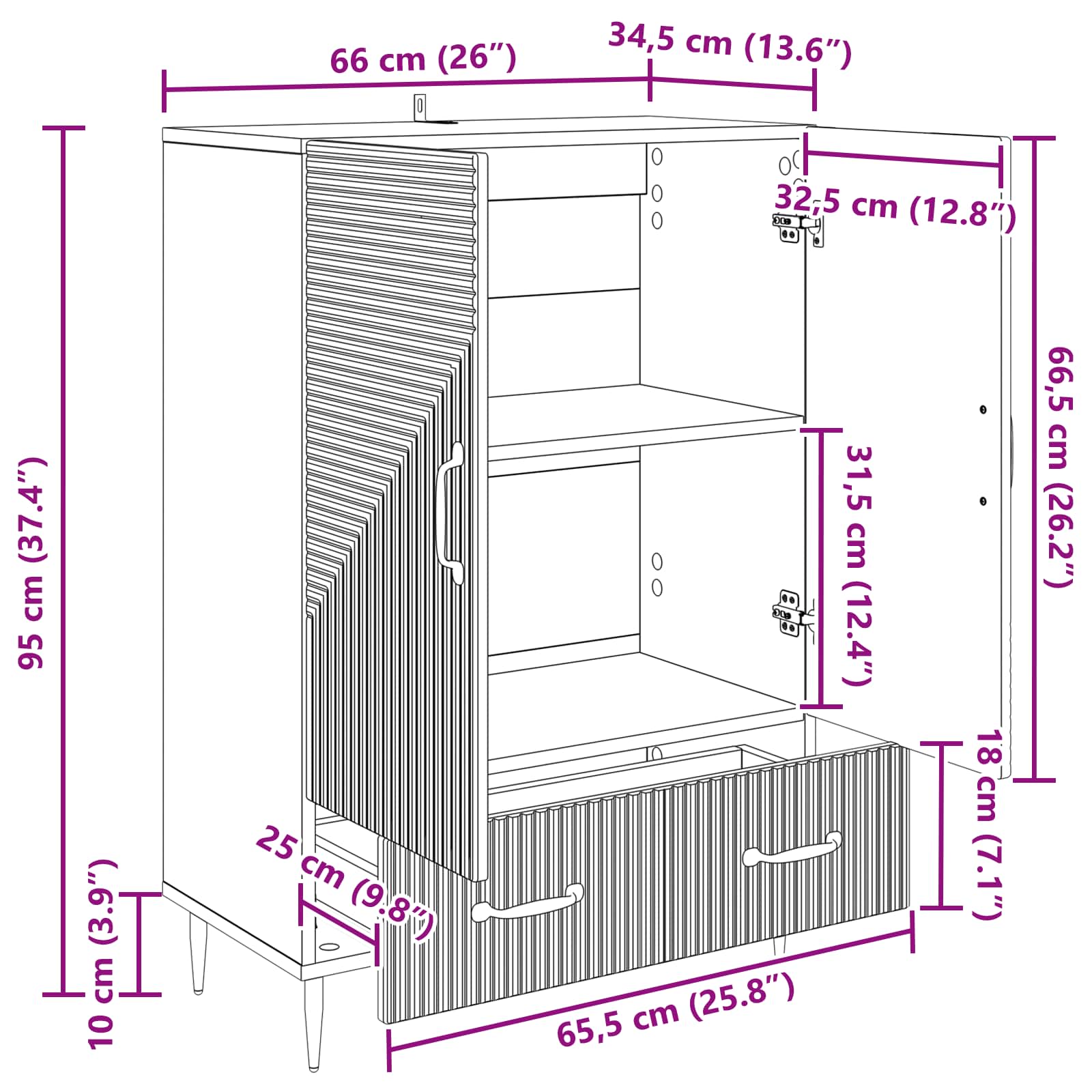 Kreveta s ladicama Bijela visokog sjaja 66 x 34,5 x 95 cm