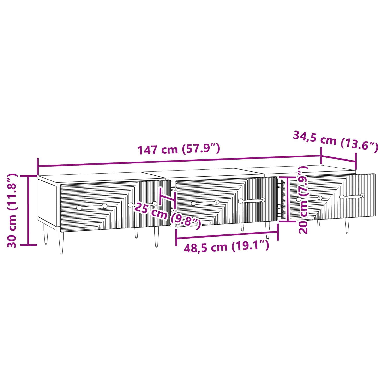TV ormar s ladicama Crna 147 x 34,5 x 30 cm Konstruirano drvo