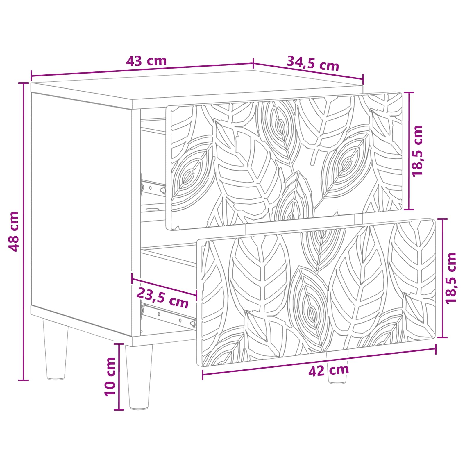 Noćni ormarić 2 pcs Bijela visokog sjaja 43 x 34,5 x 48 cm