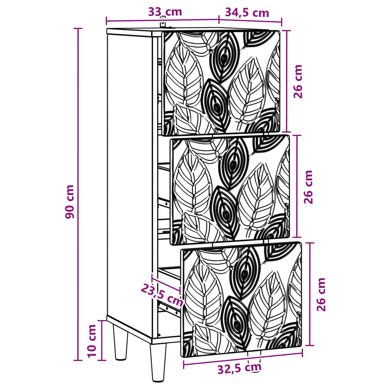 Ormar s ladicama Bijela visokog sjaja 33 x 34,5 x 90 cm