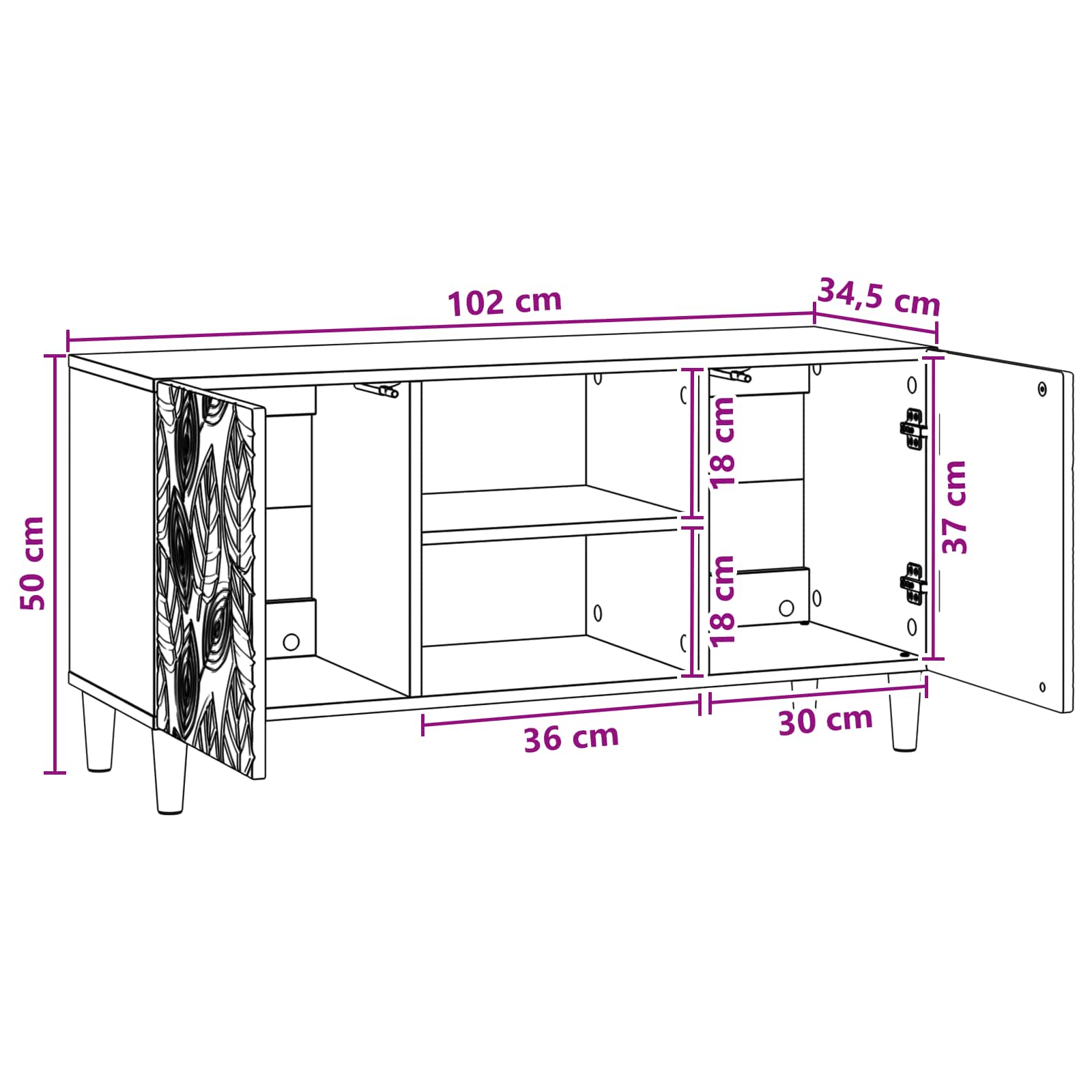 TV ormar 102 x 34,5 x 50 cm Bijela visokog sjaja